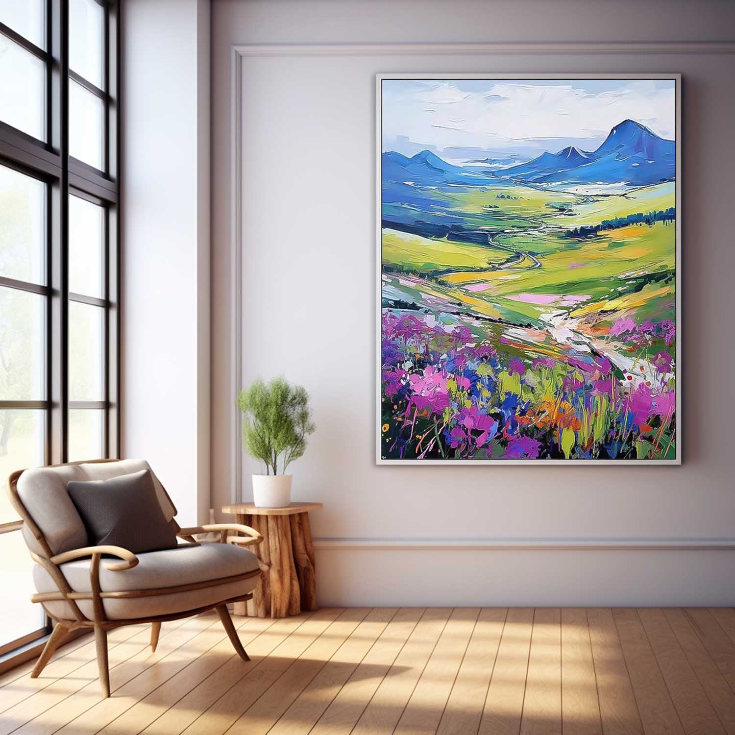 Impressionism Between Mountains And Fields Wall Art Large Landscape Abstract Acrylic Painting On Canvas