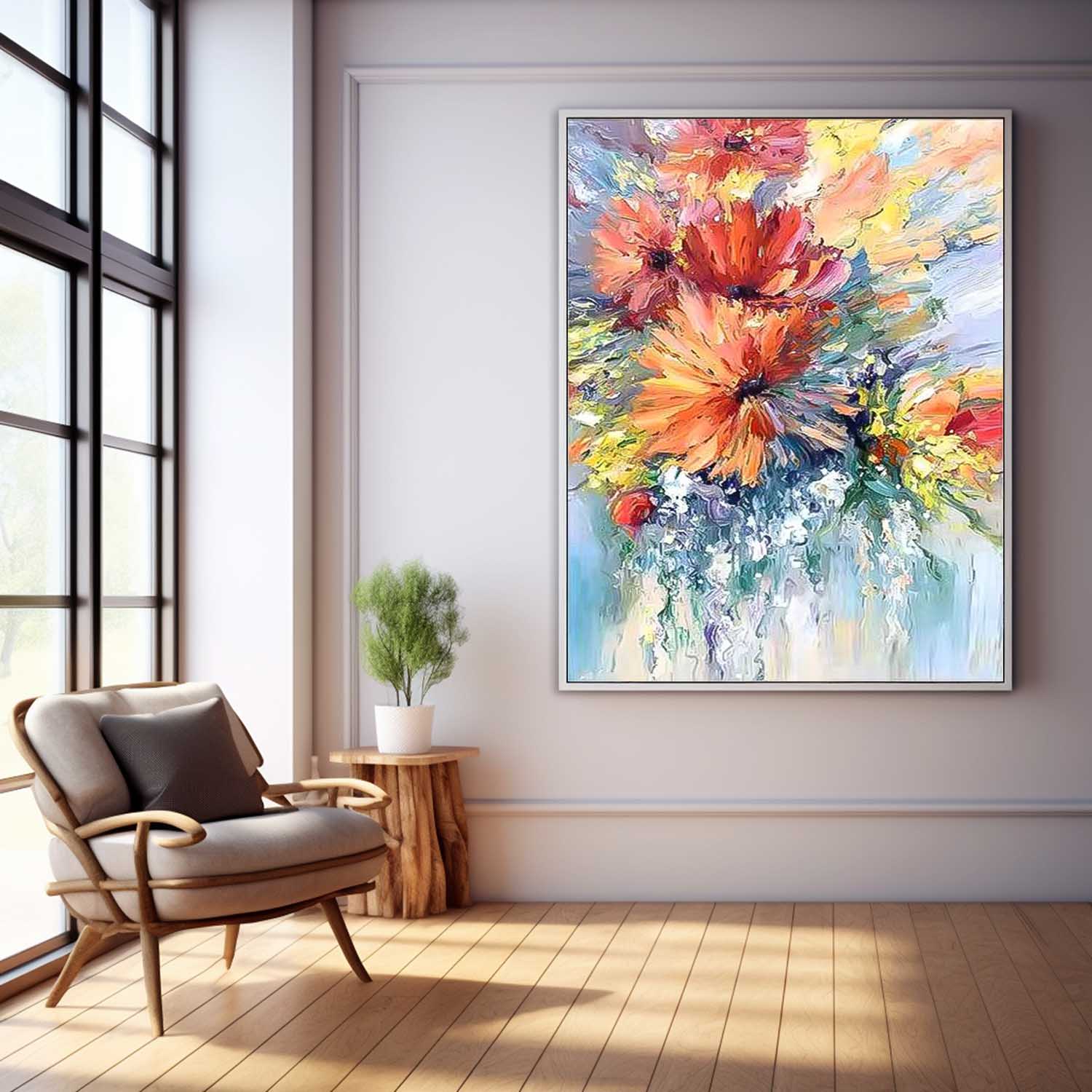 Orange Blossom Abstract Acrylic Painting On Canvas Contemporary Flower Wall Art Home Decor Free Shipping