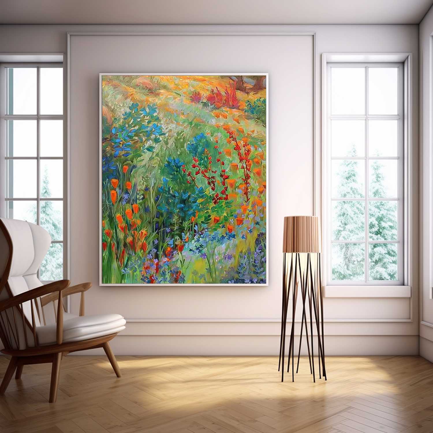 Impressionism Underbrush Wall Art Large Abstract Acrylic Painting Canvas Lush Blooms In Rich Hues For Elegant Home Decor
