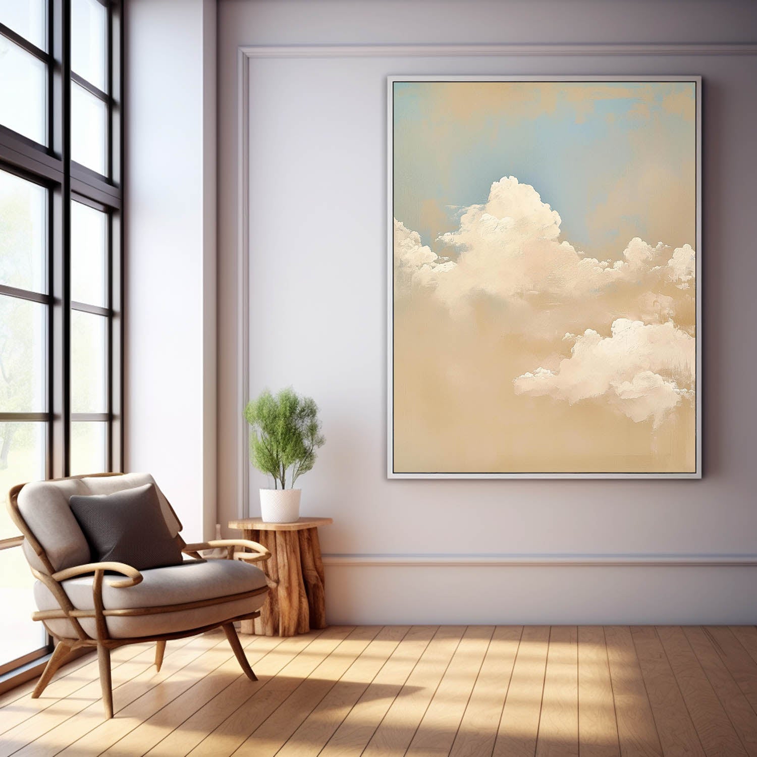 Abstract Cloud Oil Painting Warm Yellow Cloudiness Texture Large Cloud Painting On Canvas For Living Room