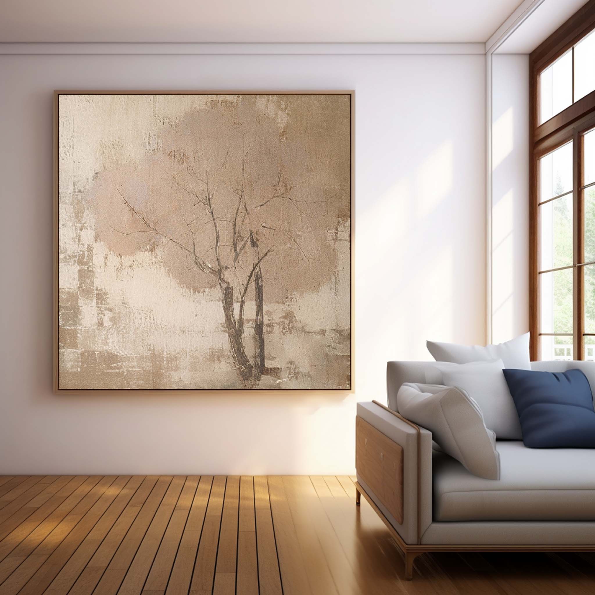 Square Acrylic framed Painting Abstract Tree Wall Art Hand Painted Cute Vintage Oil Painting On Canvas Online