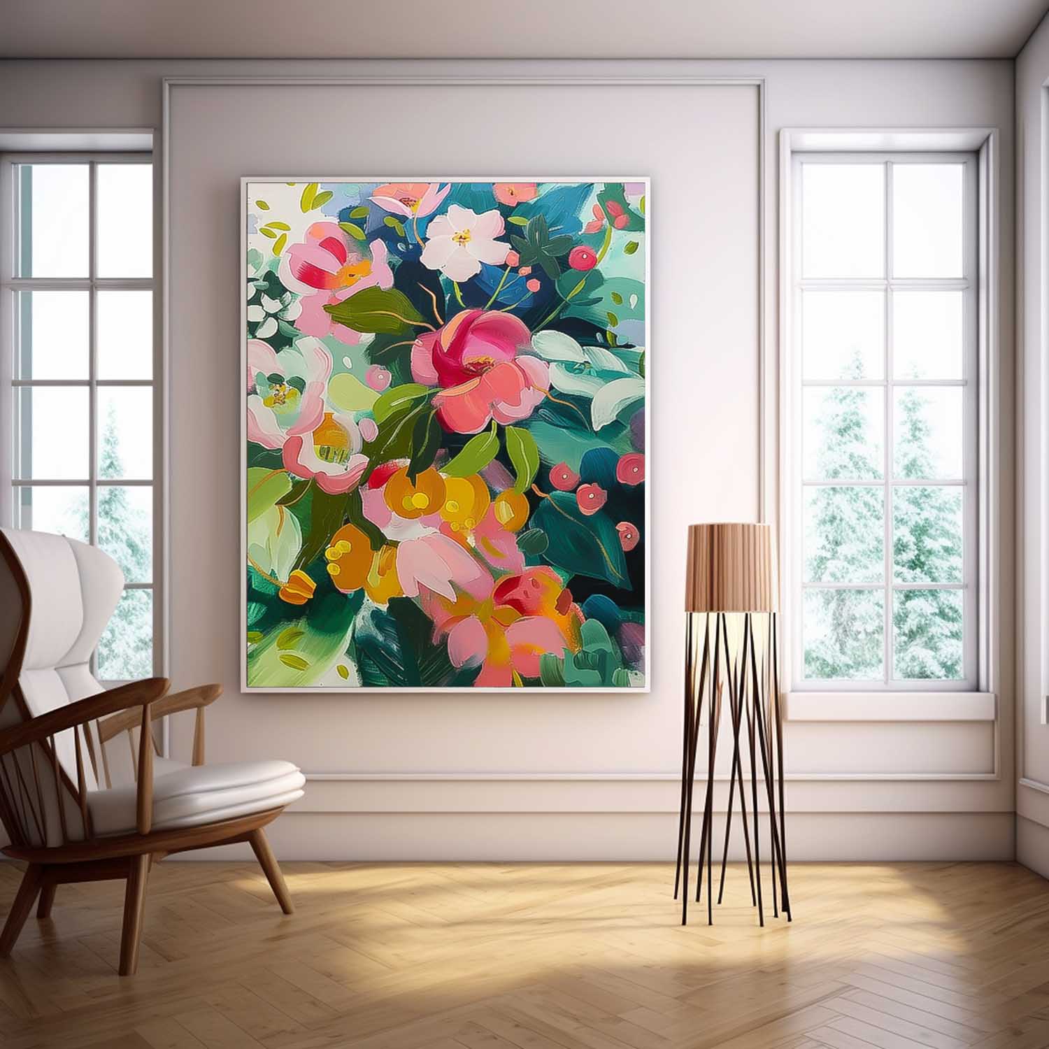 Abstract Flower Oil Painting on Canvas Large Original Watercolor Flowers Art Custom Painting Boho Wall Decor