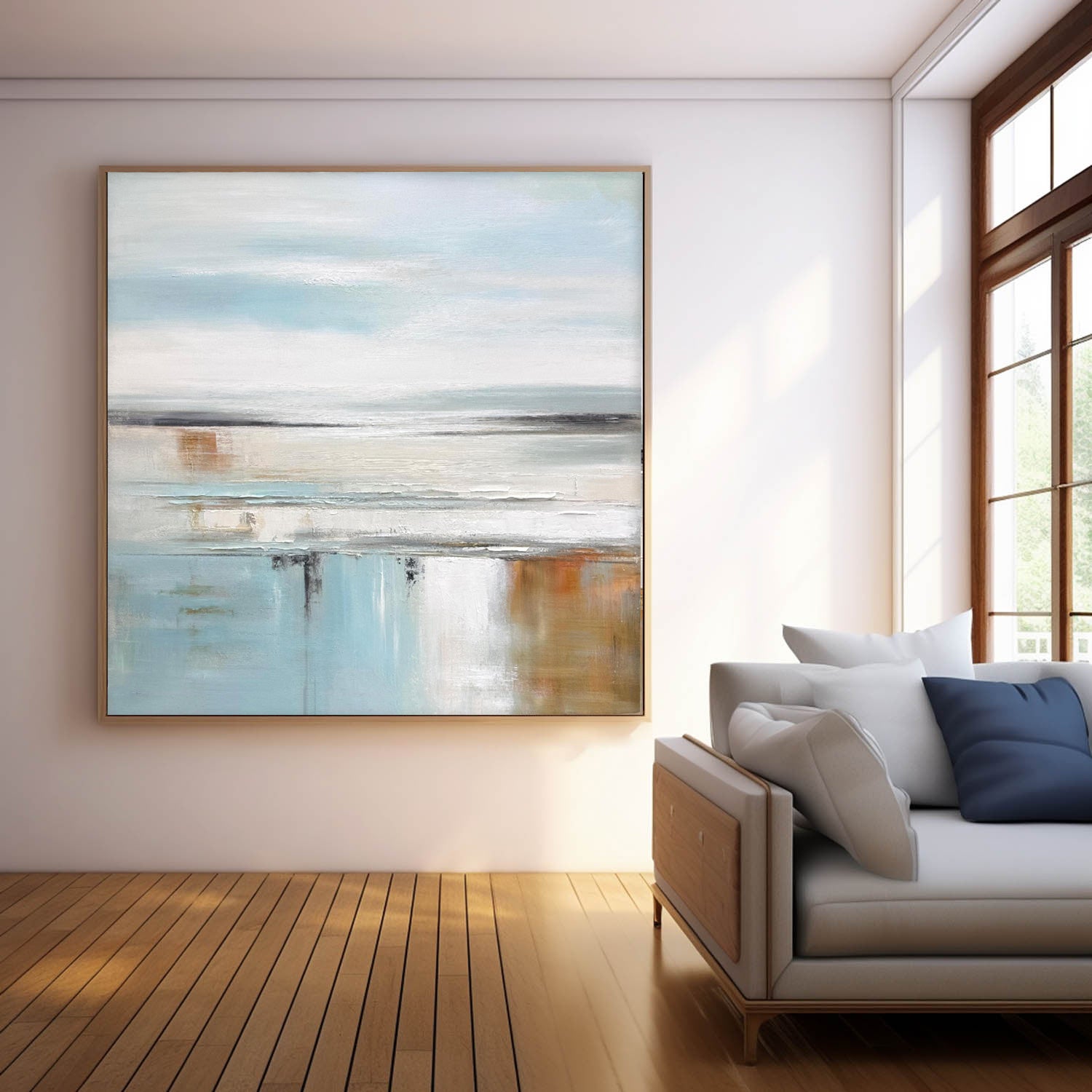 Light Blue Abstract Acrylic Painting Canvas Great Quality Hand Painted Abstract Landscape Wall Art Home Decor