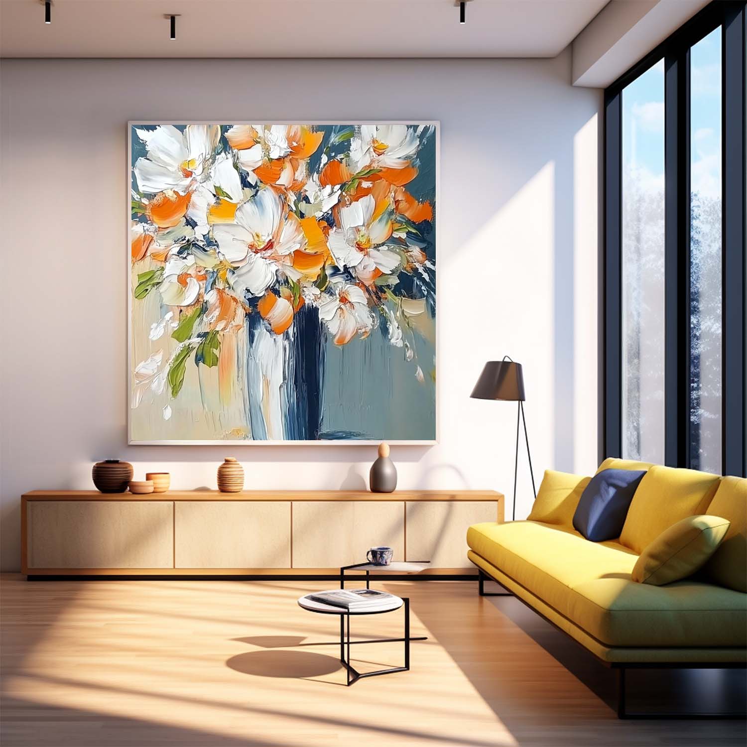 Original Exquisite Vase Art Large Orange color Textured Flower Painting Modern Floral Wall Art Home Decor