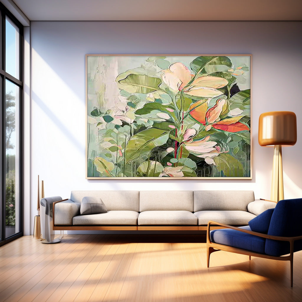 Modern Original Framed Floral Wall Art Large Textured Floral Acrylic Painting For Living Room