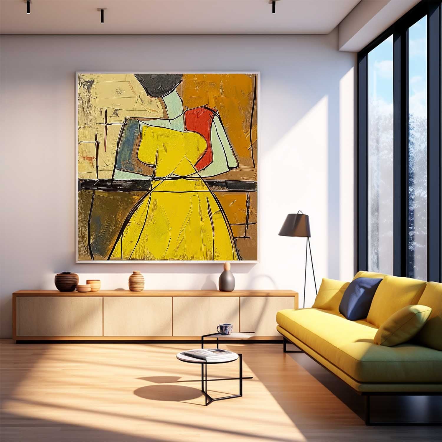 Warm Colors Texture Yellow Dress Girl Wall Art Original Beautiful Dress Figurative Painting Canvas Home Decor