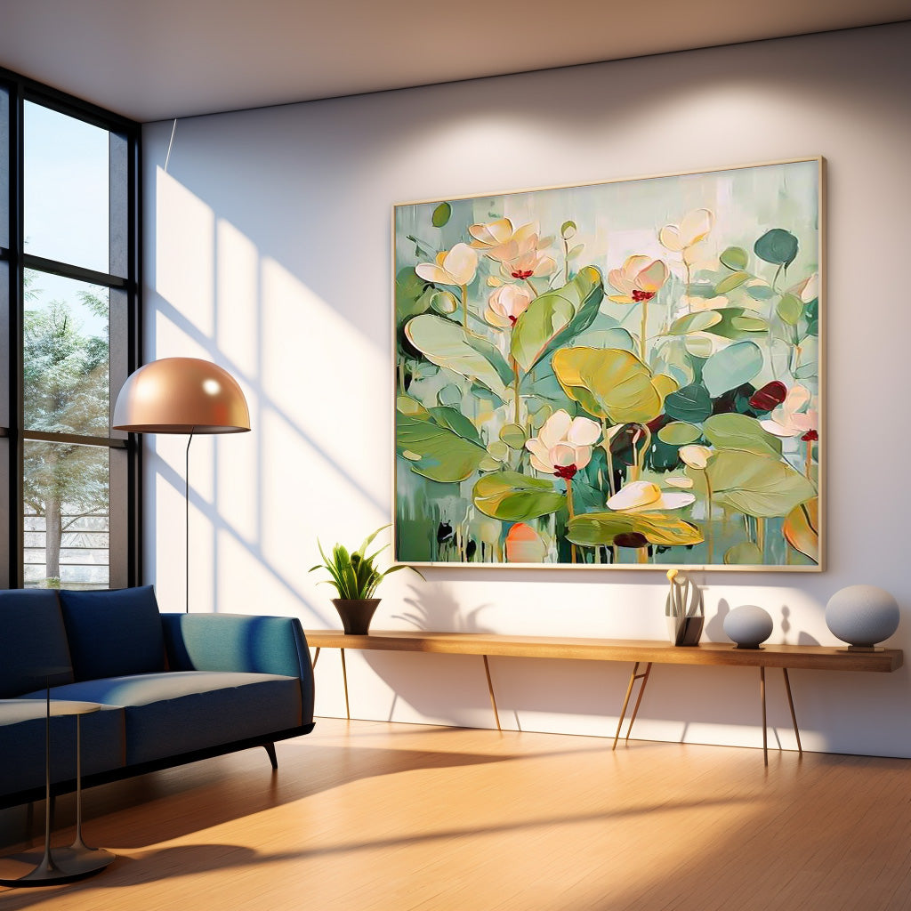 Big Flower Texture Artwork Original Abstract Green Leaves Oil Painting On Canva For Living Room Decor Gift