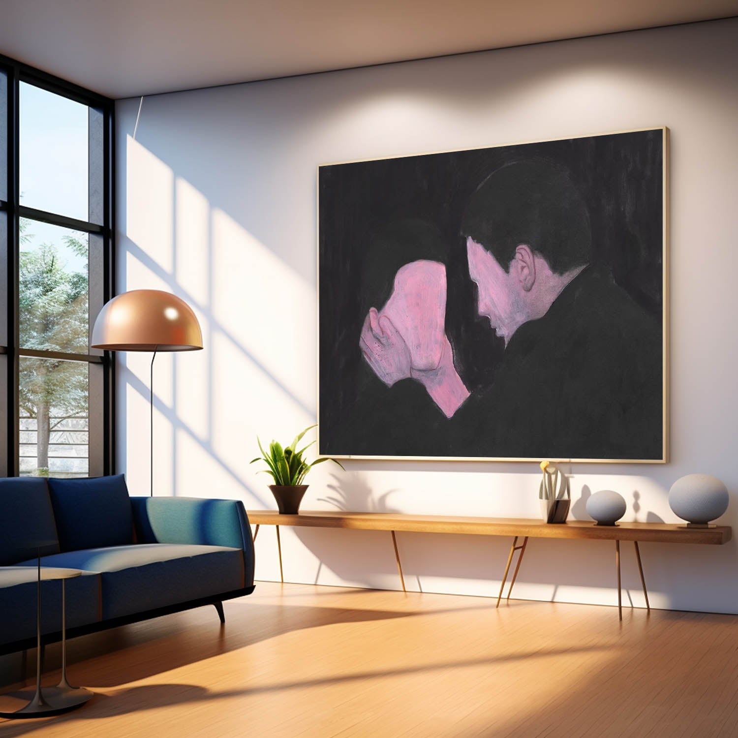 High Quality Warm Color Abstract Figure Oil Painting Large Man And Woman Wall Art Original Artwork Home Decor