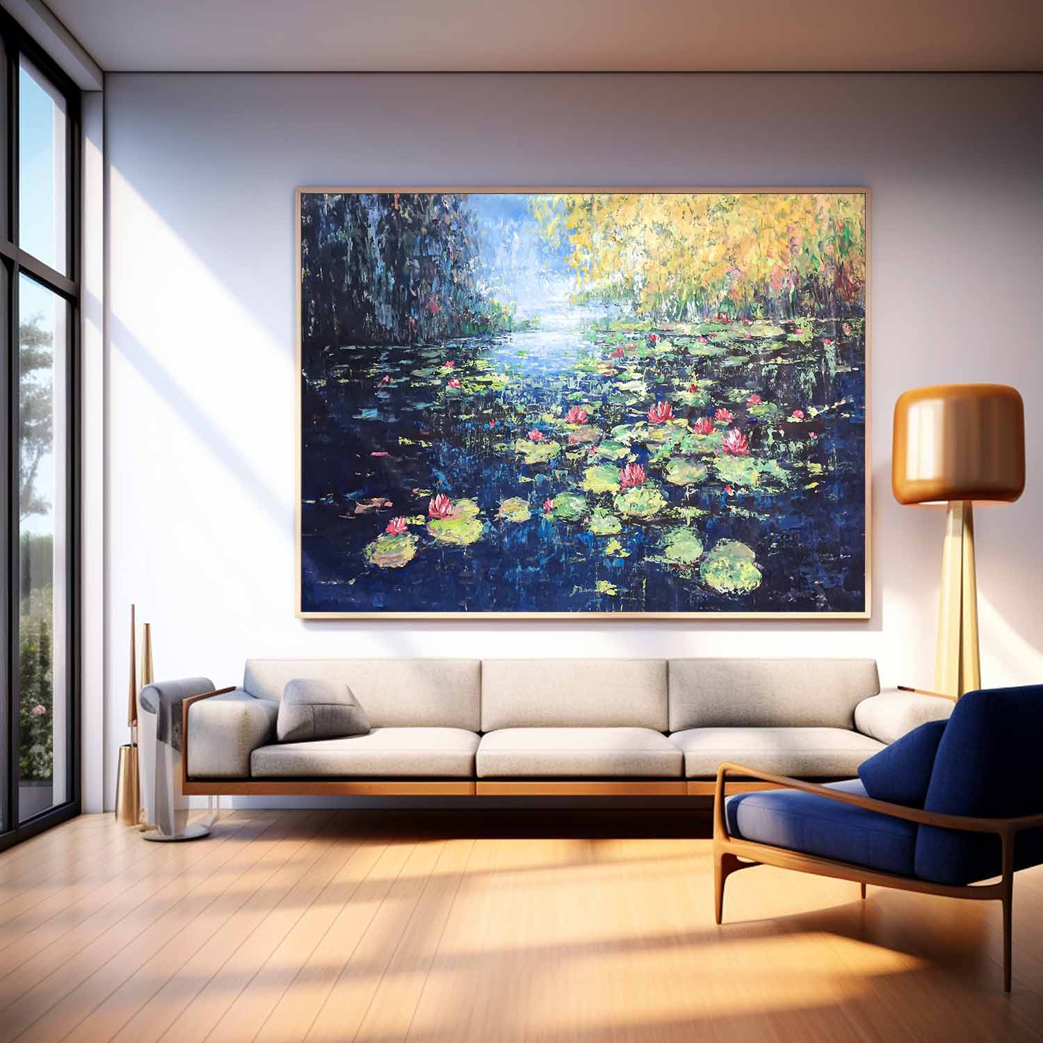 Modern Original Lotus Leaf Framed Wall Art Delicate And Small Abstract Lotus Flowers Acrylic Painting