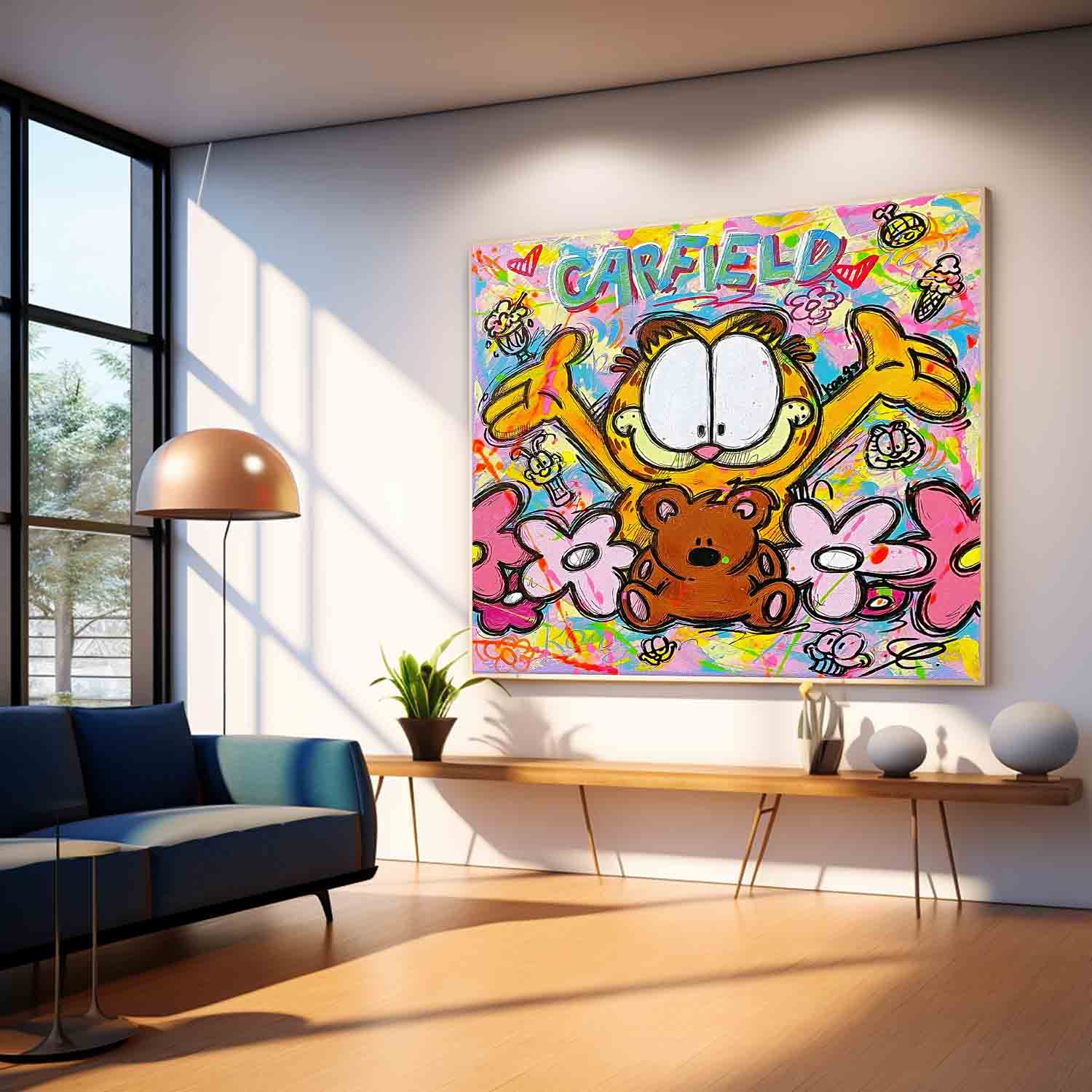 Modern Abstract Animal Oil Painting On Canvas Cute Garfield Painting Wall Art Living Room Decor