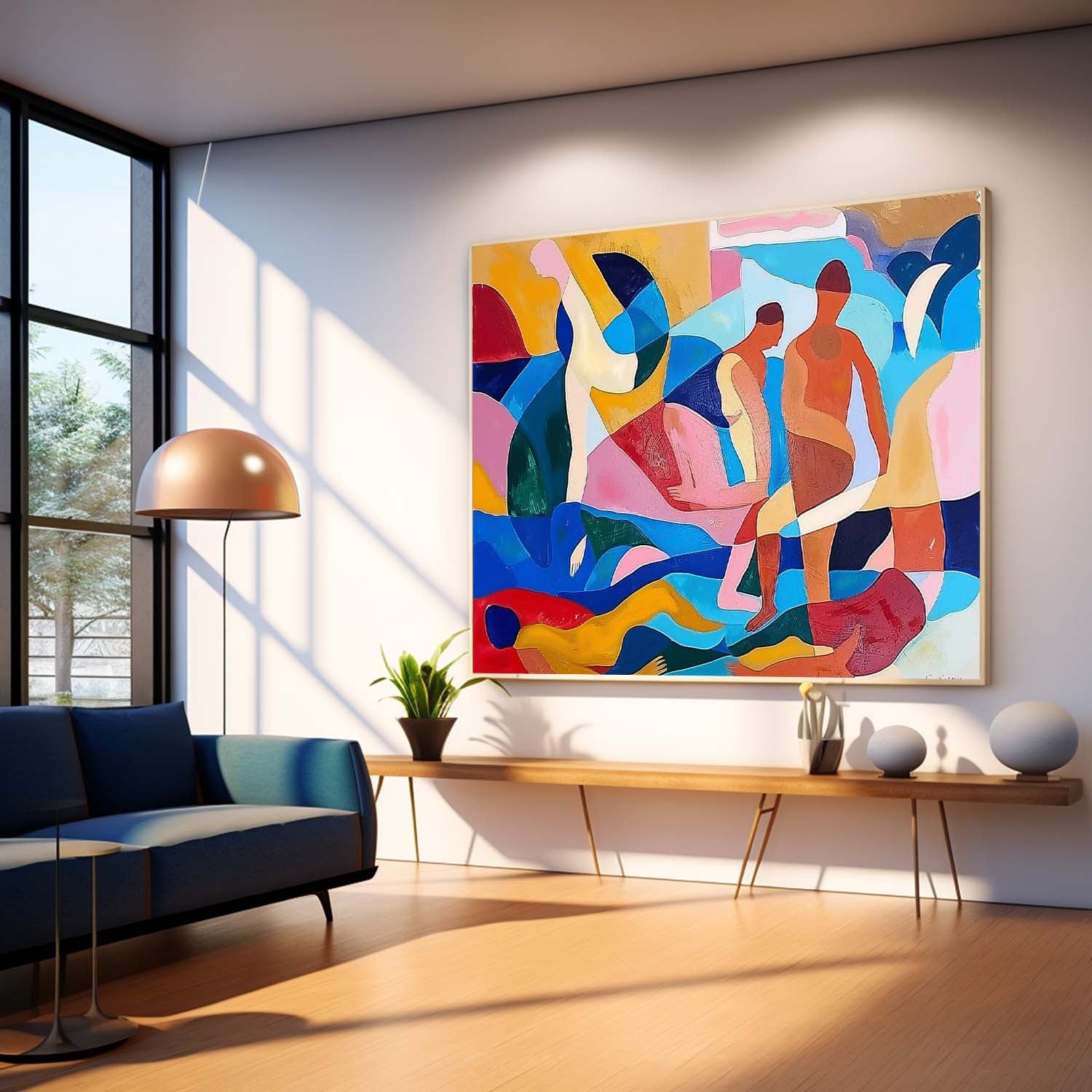 Colorful Abstract Portraiture Expressive Characters Artwork Artistic Faces Painting Bold Cubist-Inspired Modern Art