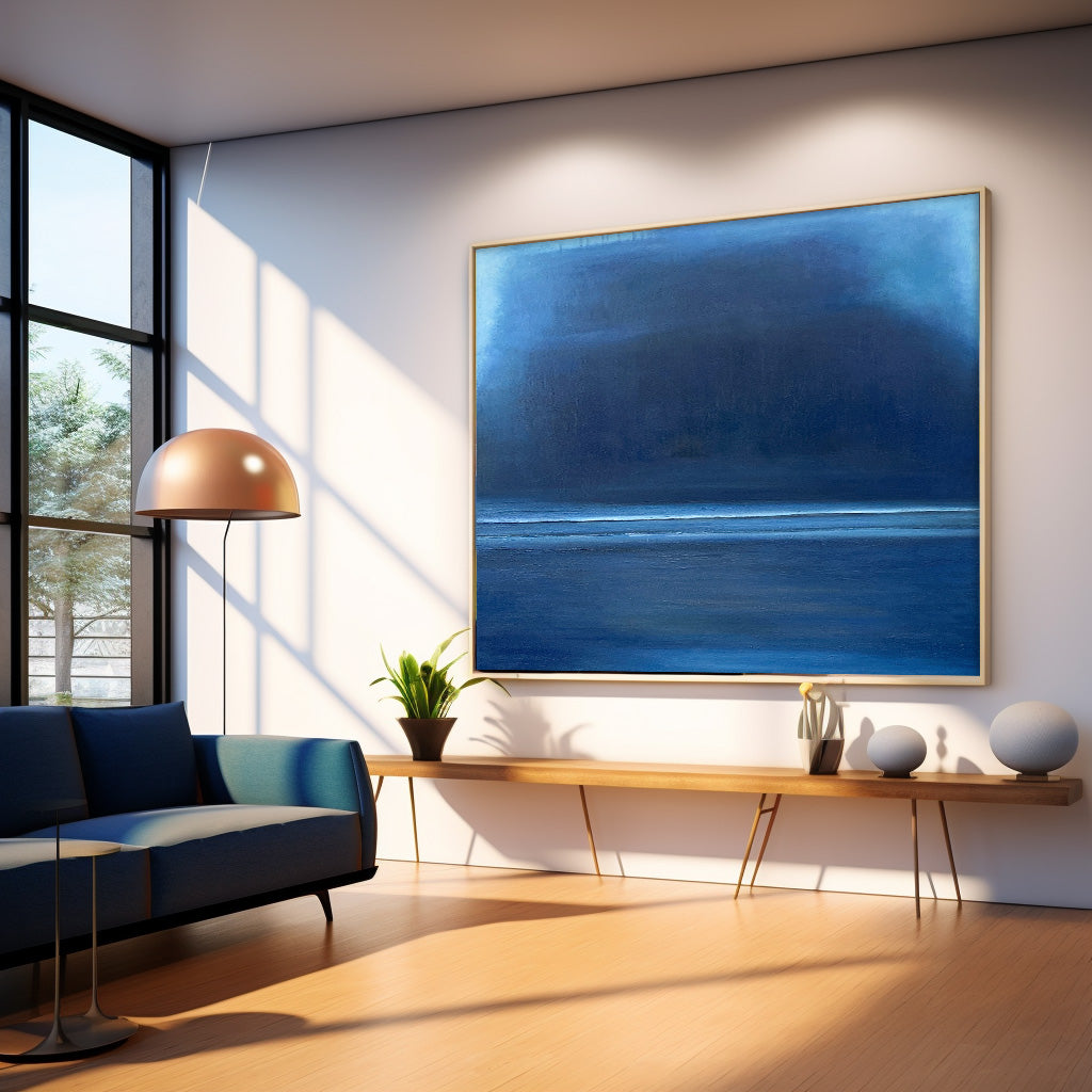 Original Blue Minimalist Abstract Acrylic Painting Large Wall Art Modern Texture Abstract Oil Painting Home Decor