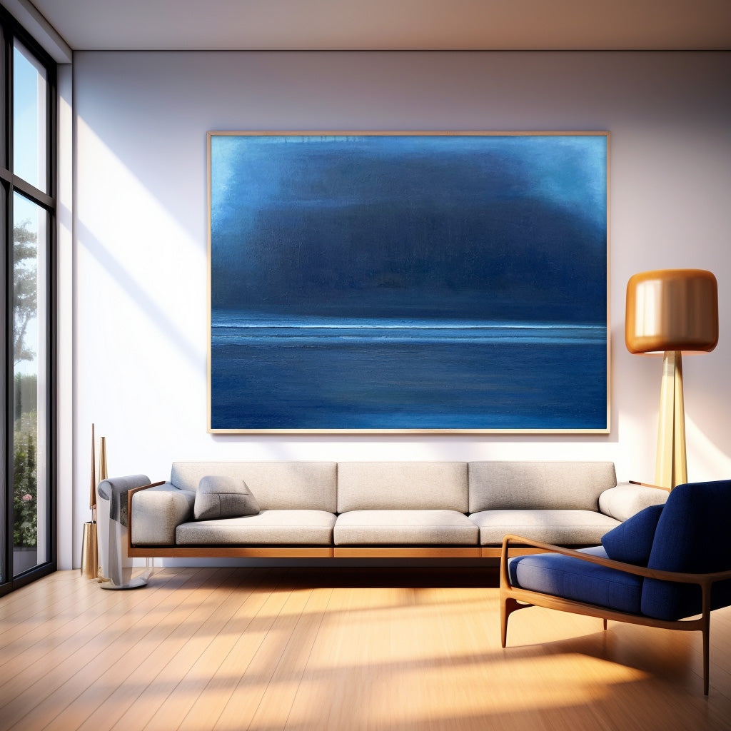 Original Blue Minimalist Abstract Acrylic Painting Large Wall Art Modern Texture Abstract Oil Painting Home Decor