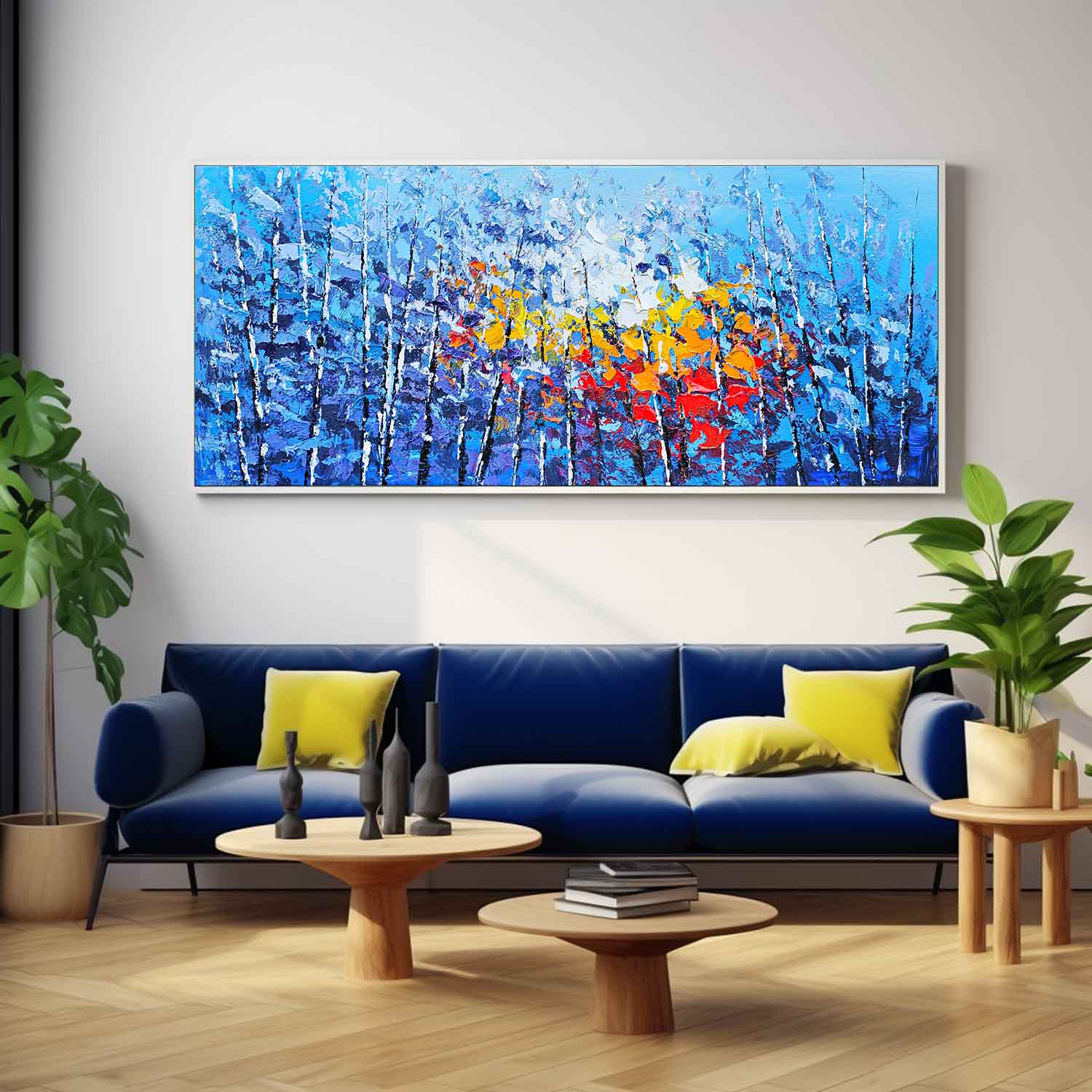 Affordable Large Wall Art Blue Forest Textured Floral Acrylic Painting Original Modern Painting On Canvas For Living Room