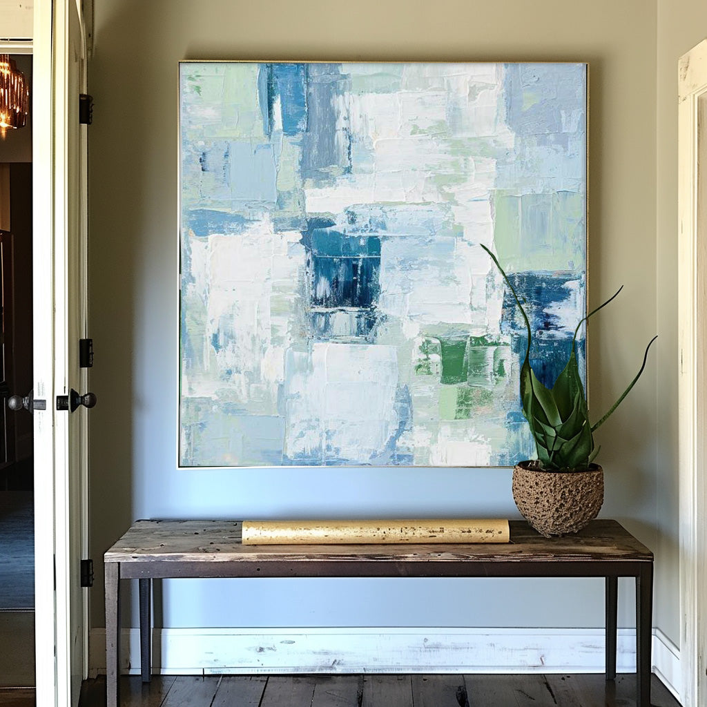 Square Abstract Fine Art Canvas Bright Blue Original Modern hand painted wall art Home Decor