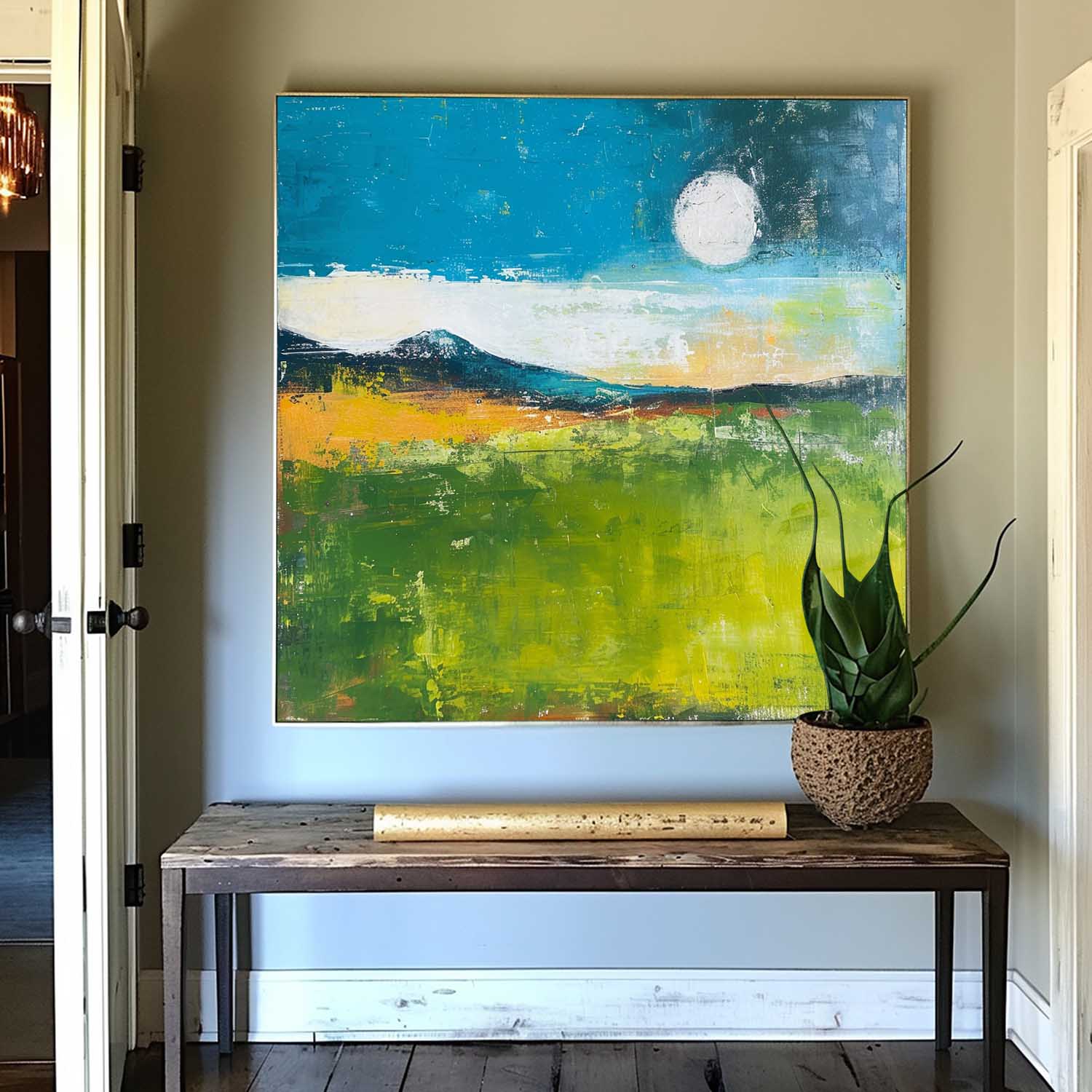 Large Abstract Oil Painting On Canvas Original Country Wall Art Modern Nature Farmhouse Art for Living Room