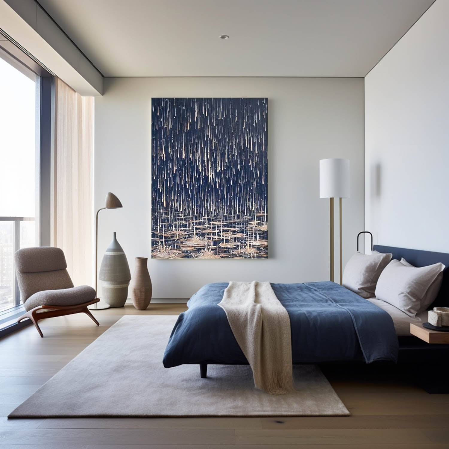 Realism Rain Abstract Wall Art Large Contemporary Raindrop Abstract Landscape Acrylic Painting On Canvas