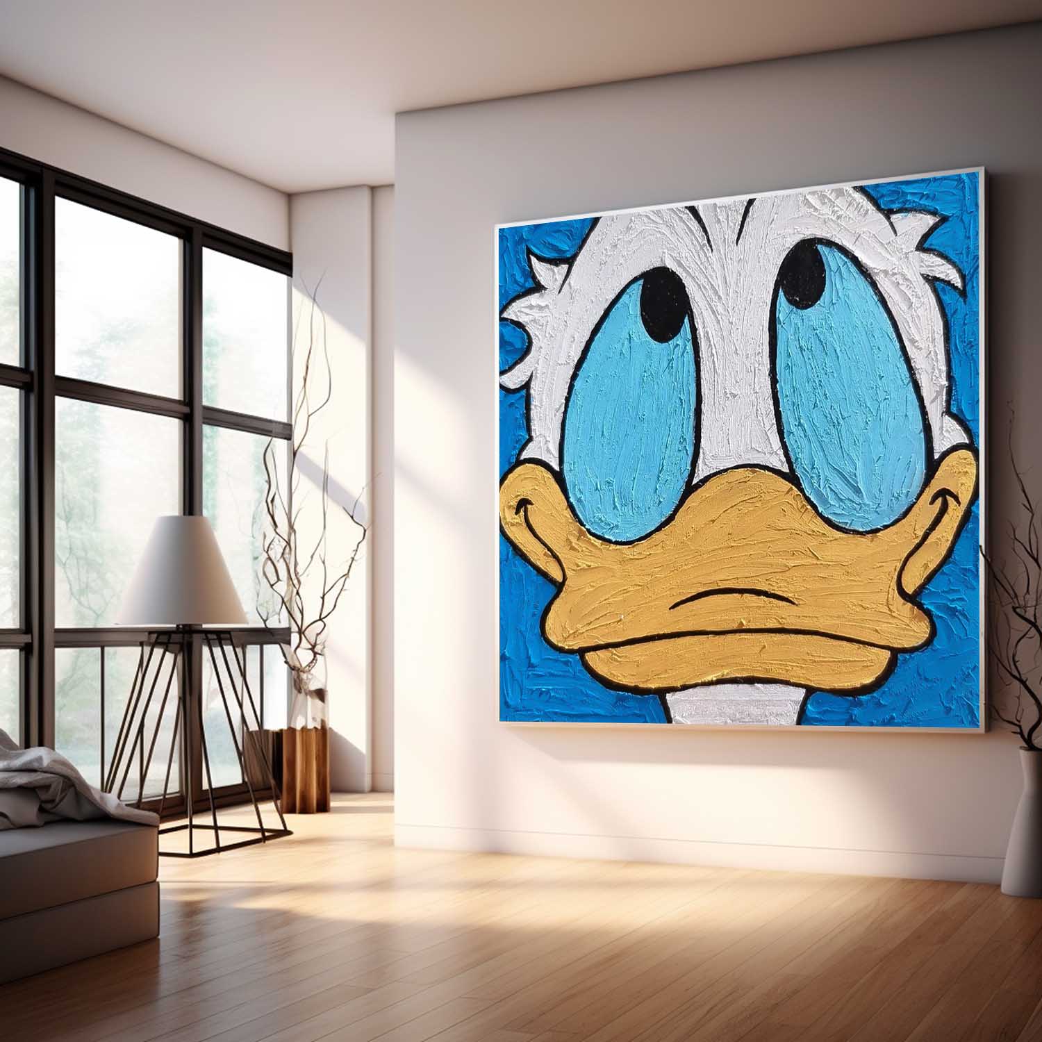 Original Graffiti Disney Characters Painting Canvas Square Donald Duck Abstract Wall Art Large Artwork