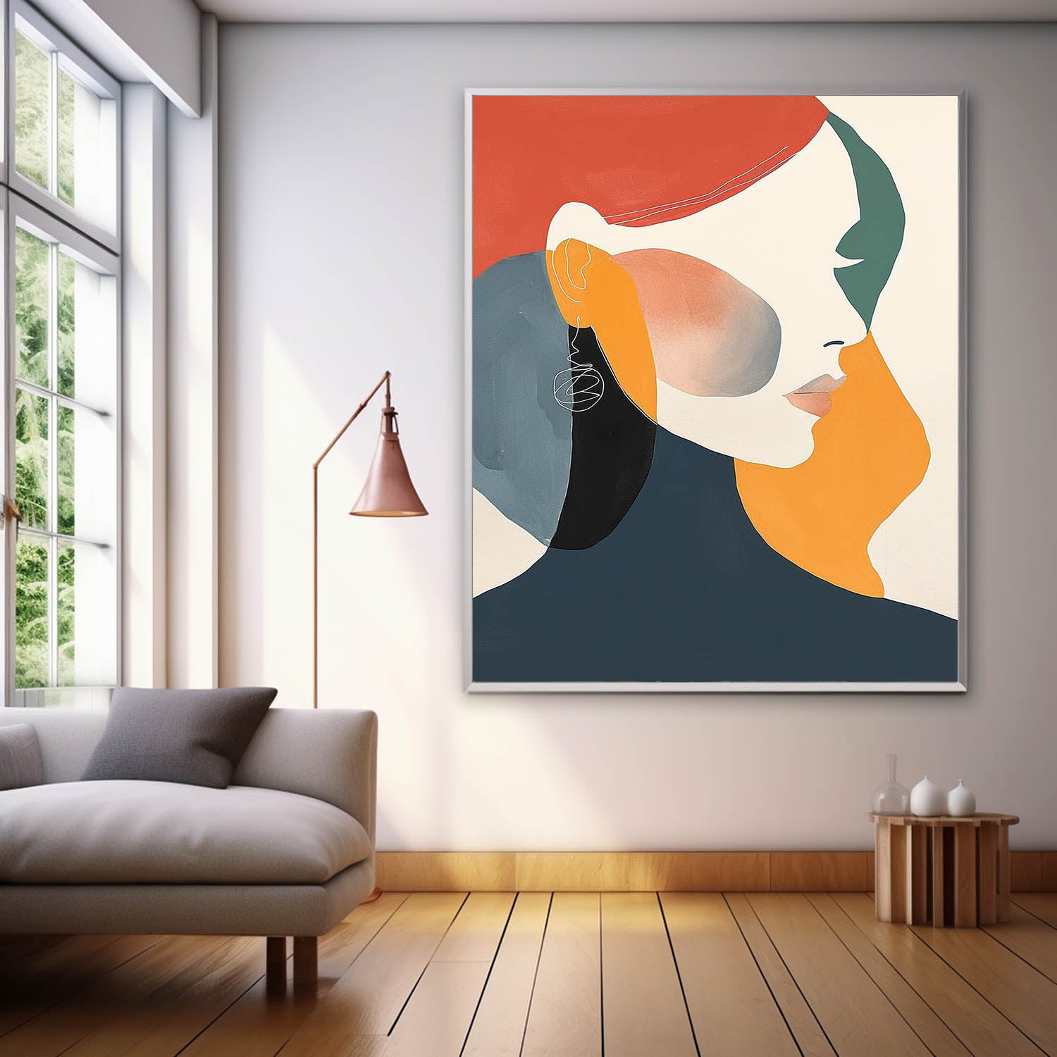 Minimalism Colorful Abstract Face Profile Acrylic painting Original Nordic Style Wall Art Large Figure Artwork