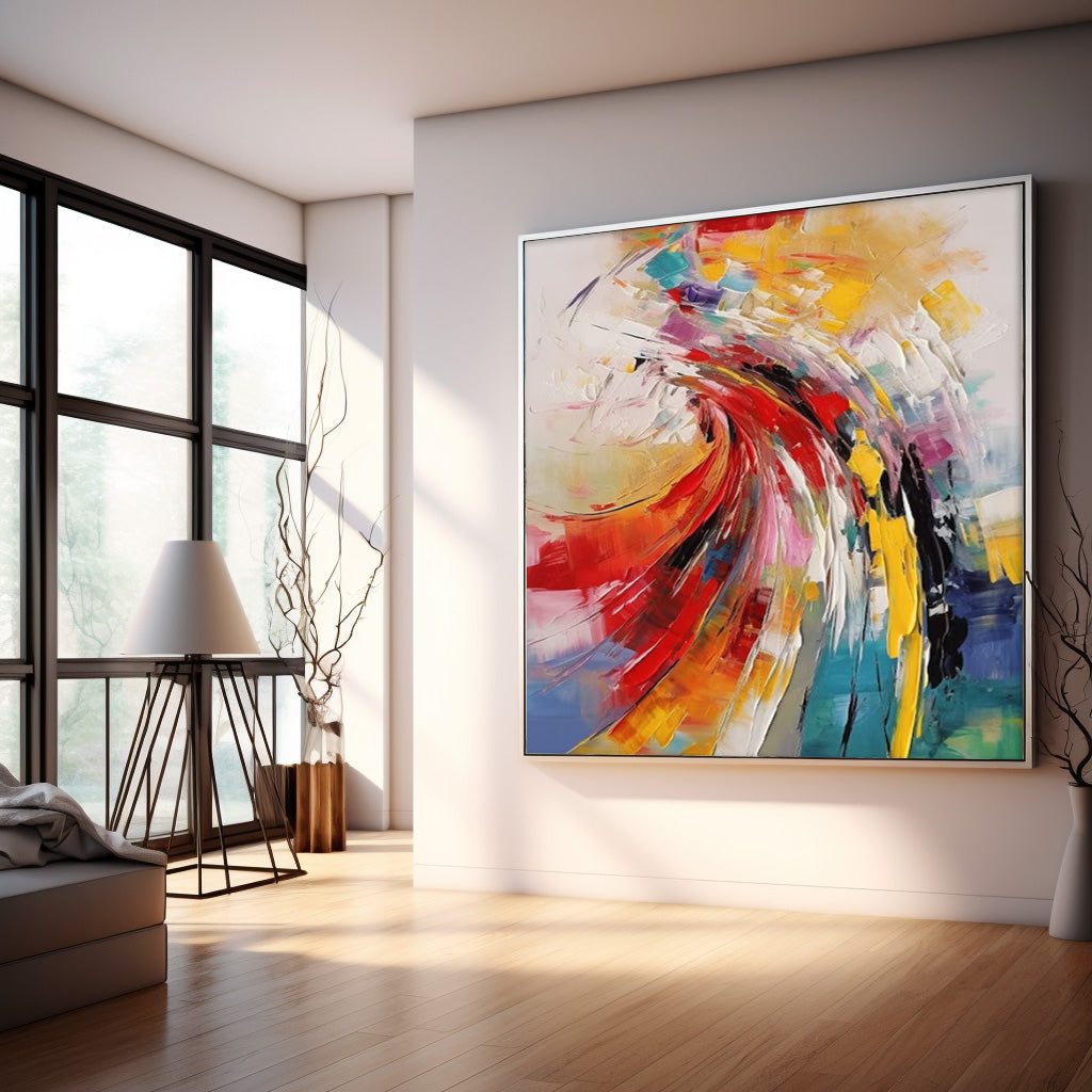 Large Square Texture Colorful Abstract Wall Art Framed Bright Modern Abstract Canvas Painting For Living Room