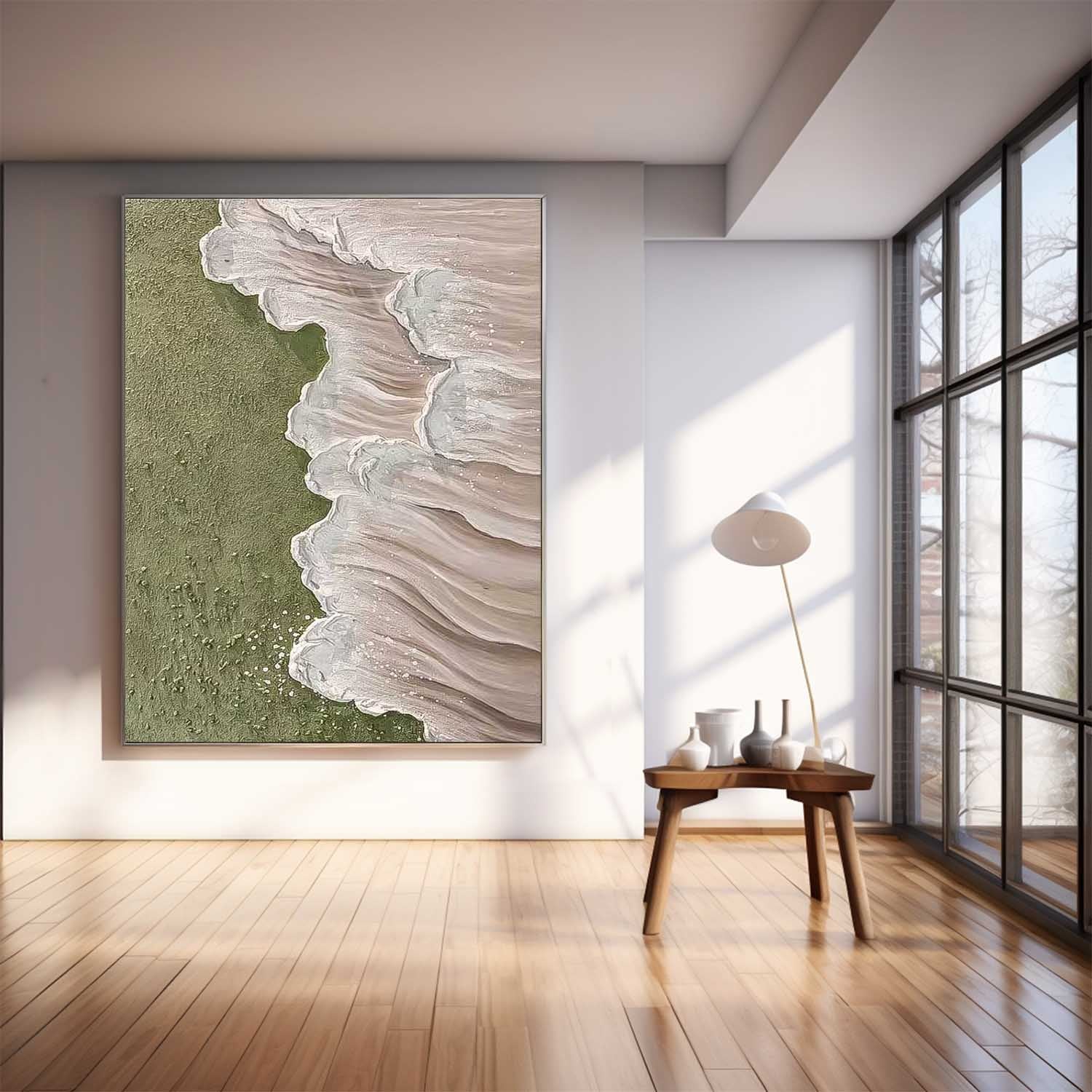 Original Abstract Beach Oil Painting On Canvas Large 3D Green Ocean Wall Art Seascape Artwork Decor