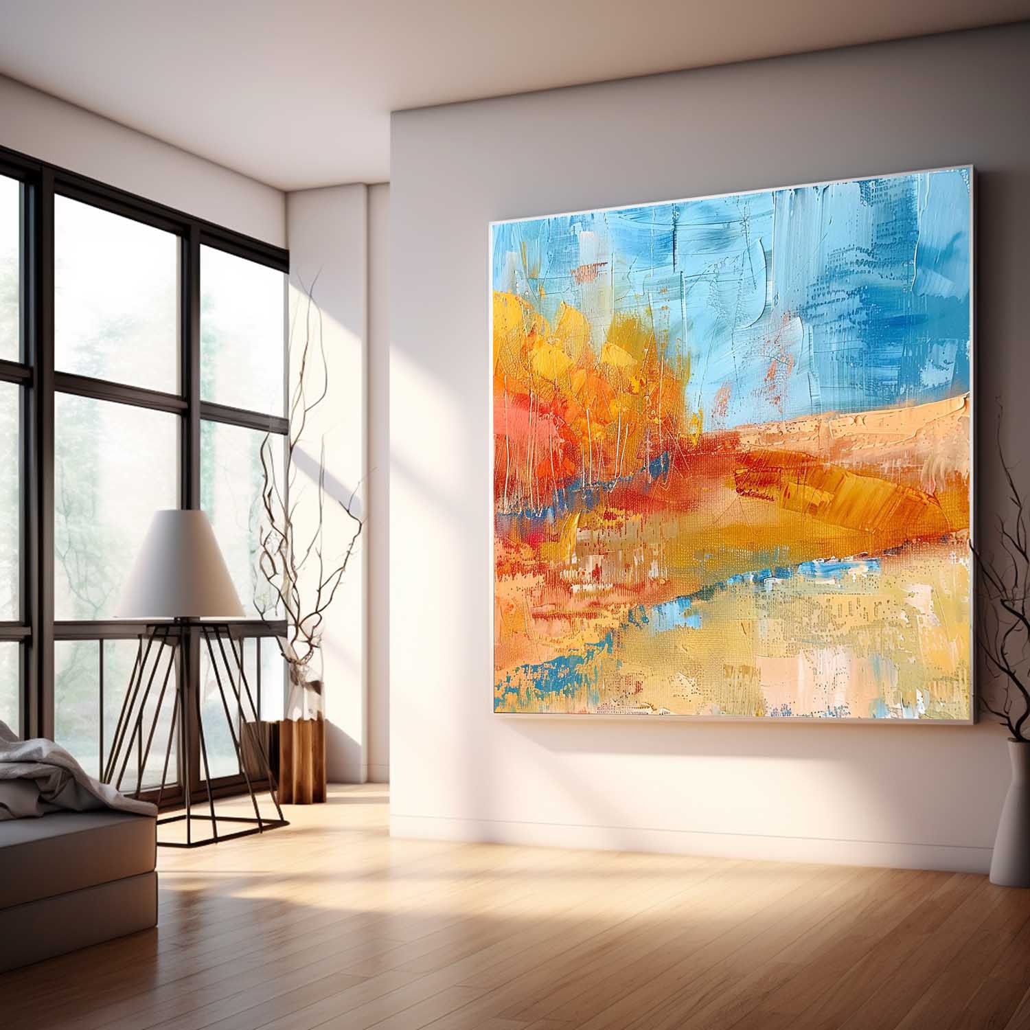 Large Abstract Field Oil Painting On Canvas Square Orange Modern Nature Art Original Wall Art Home Decor