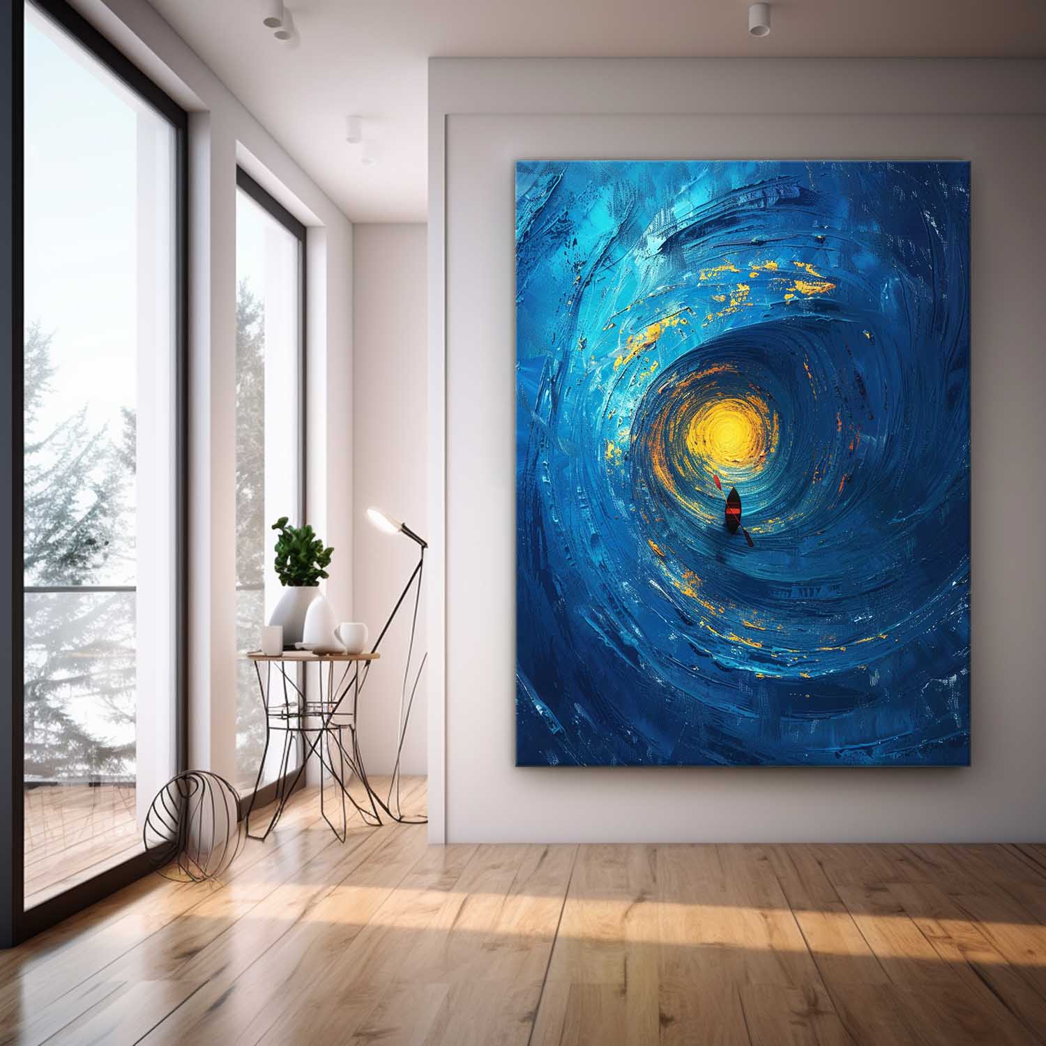 Large Vortex Wall Art Blue Original Abstract Beach Oil Painting On Canvas Texture Artwork Home Decor