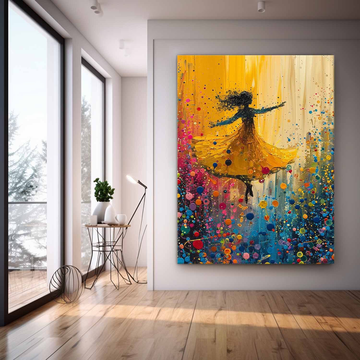 Gorgeous Original Modern Ballet Girl Wall Art Colorful Artwork Big Multicolor Girl Daning Painting Framed