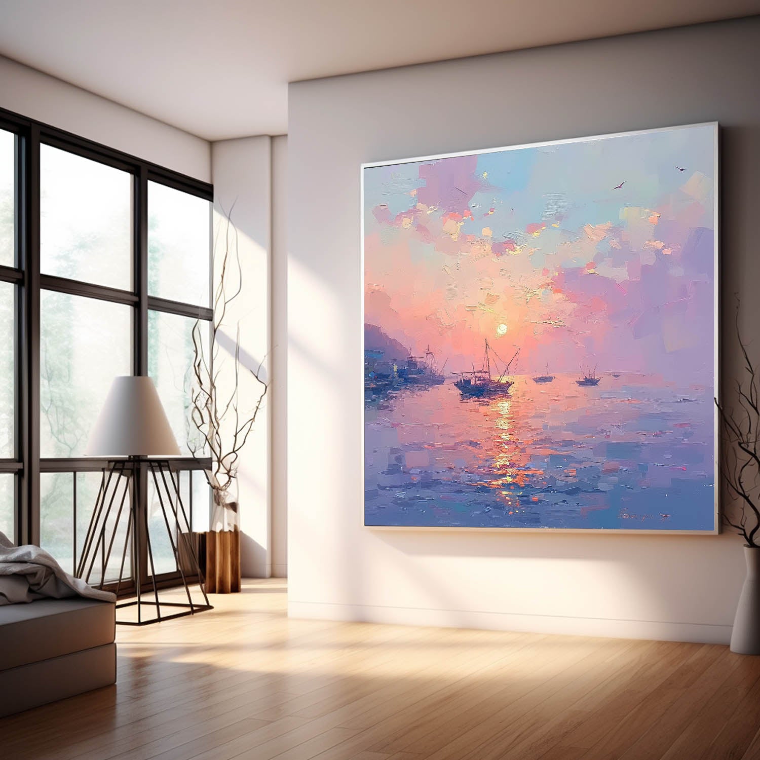 Modern Highest Quality Oil Painting Large Sunset At Sea Wall Art Abstract Texture Acrylic Painting For Living room