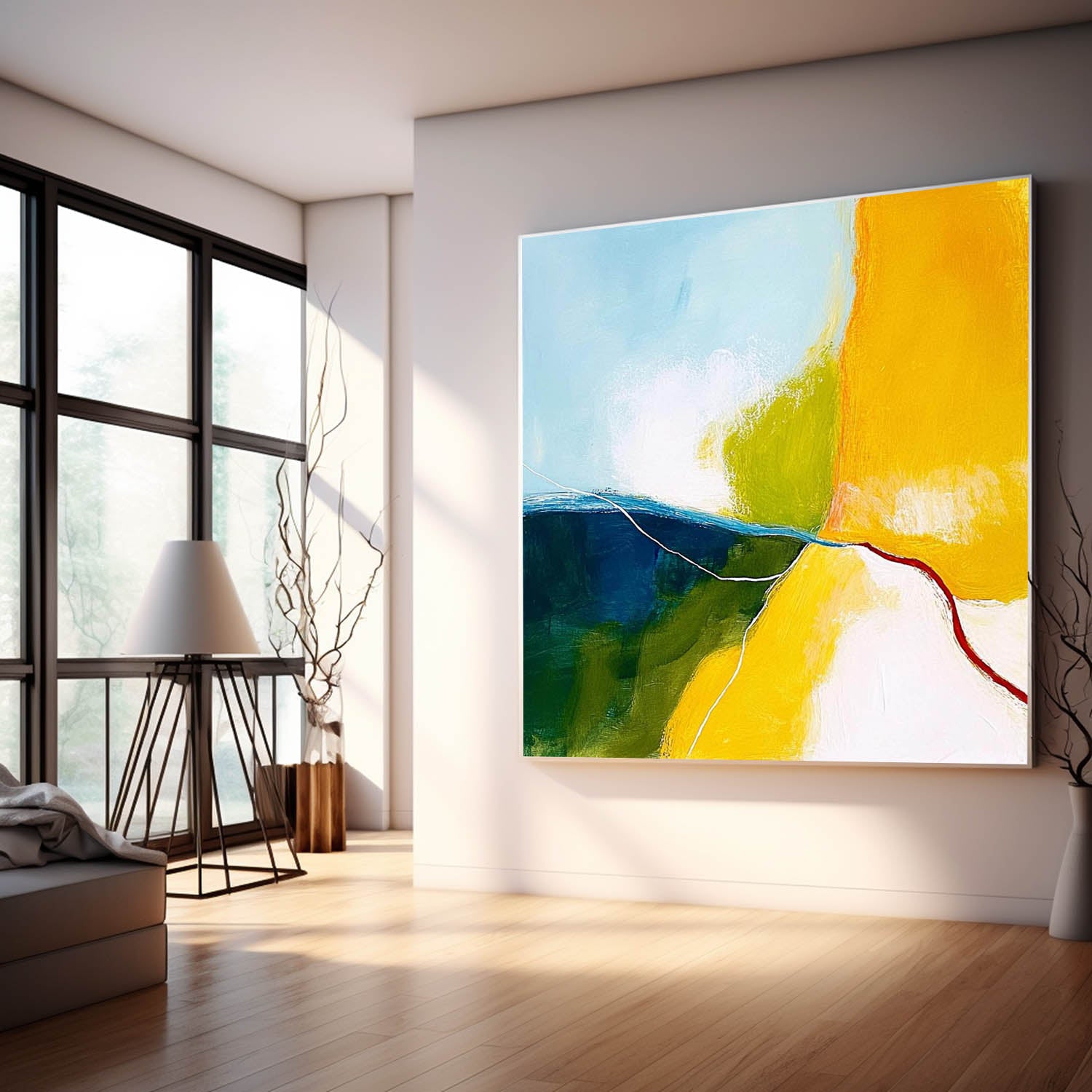 Bright Yellow Large Wall Art Original Minimalist Artwork Abstract Oil Painting For Living Room