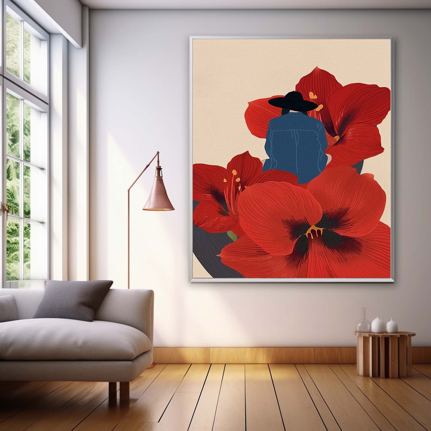 Large Figure Painting Original Girl On Flowers Wall Art Illustration style Abstract Artwork Home Decor