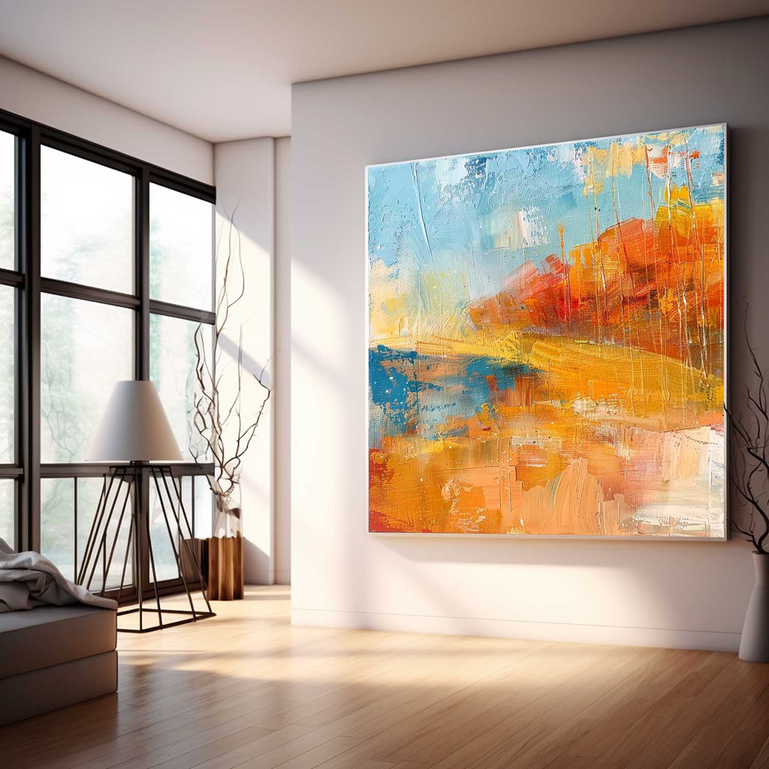 Square Orange Modern Nature Art Large Abstract Field Oil Painting On Canvas Original Wall Art Home Decor