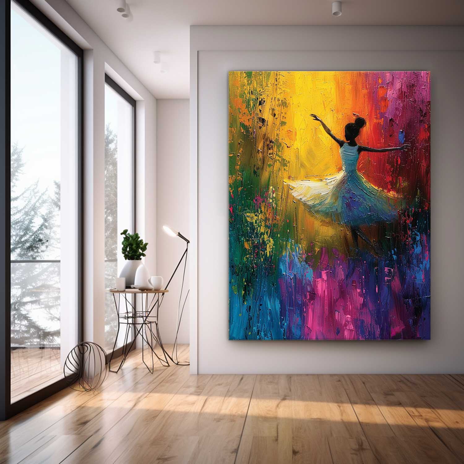 Original Modern Ballet Girl Wall Art Colorful Artwork Big Multicolor Gorgeous Girl Daning Painting Framed