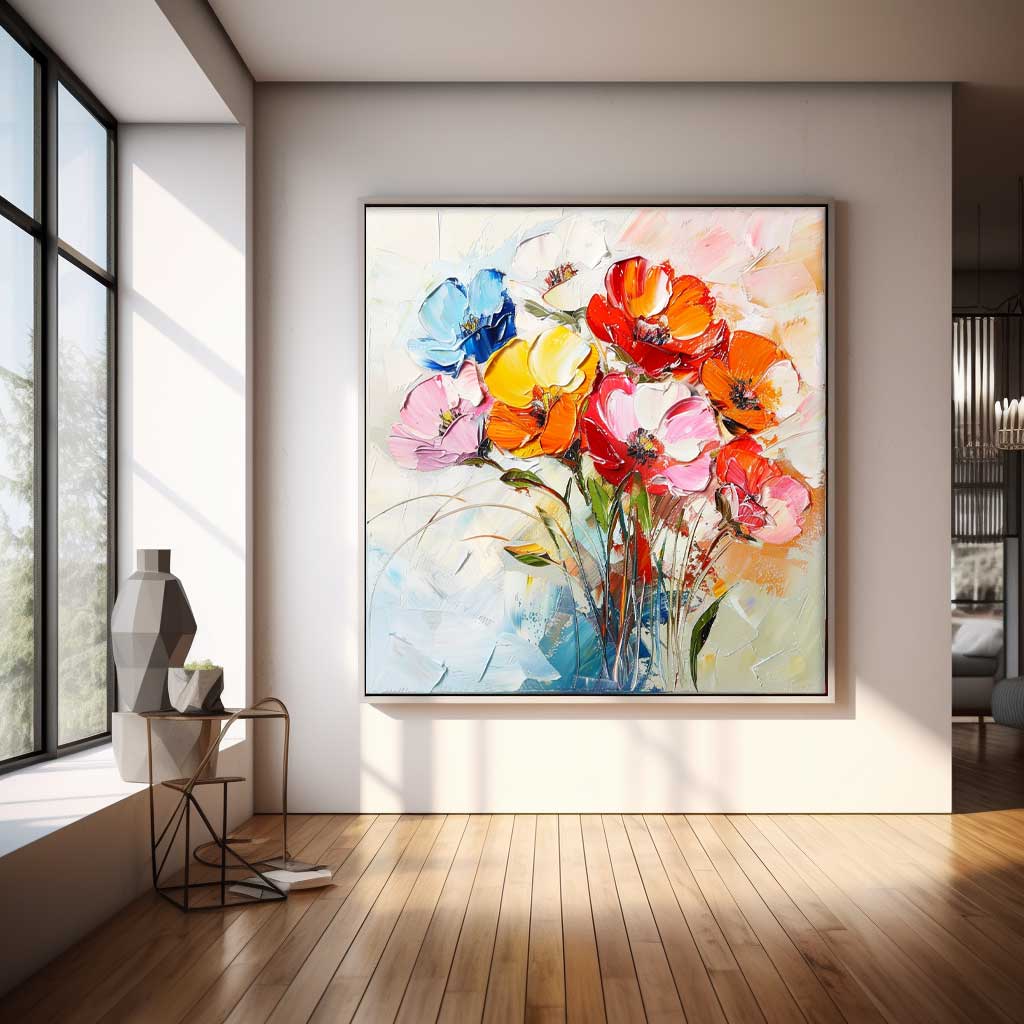 Thick Texture Acrylic Painting Lovely Colorful Original Flowers Abstract Wall Art Modern Floral Oil Painting Canvas