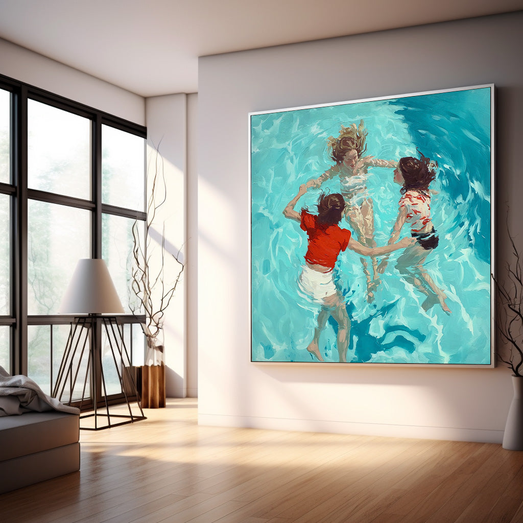 Lovely Lady Artwork Original Girl swimming Wall Art Diving In Ocean Sensual Woman Acrylic Painting