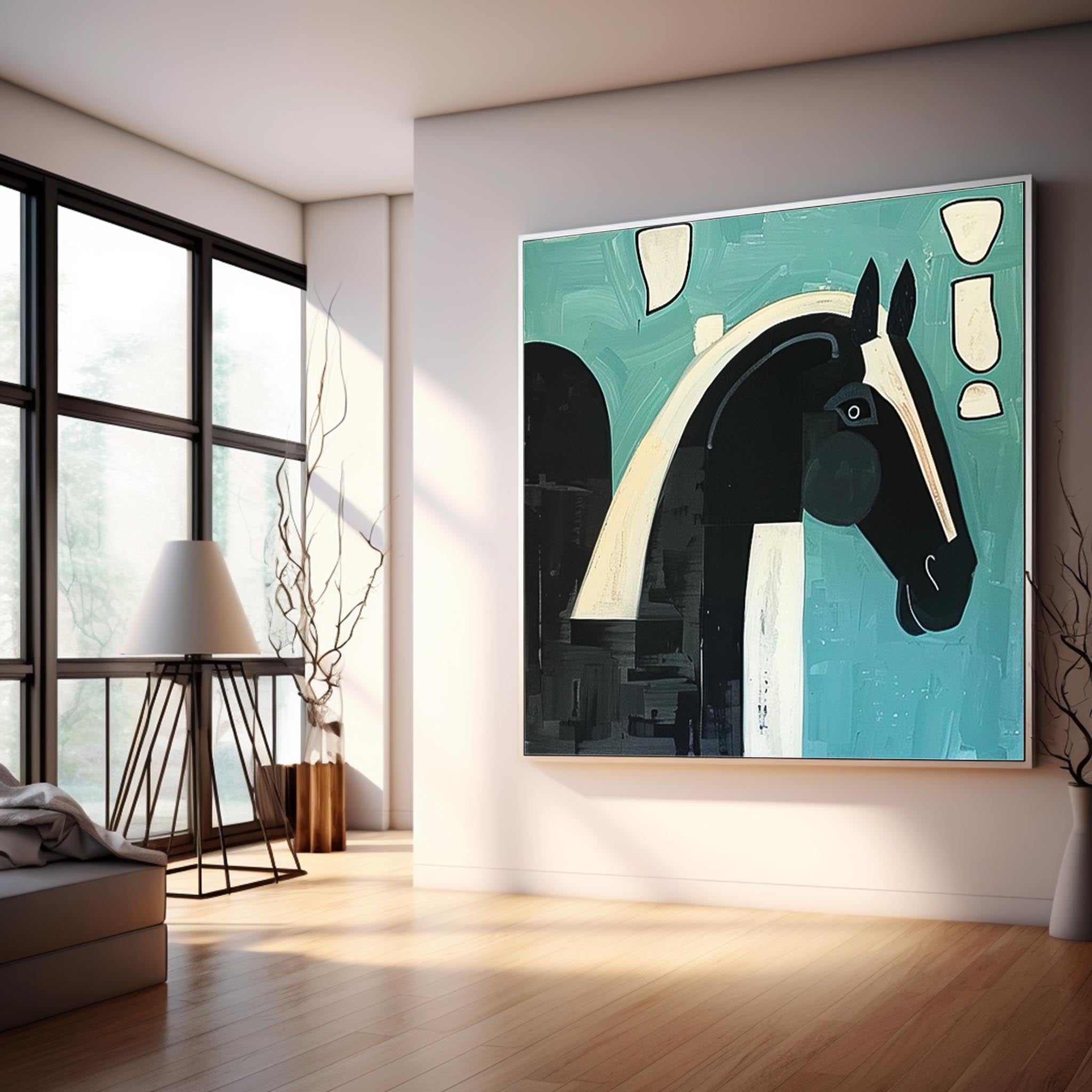 Modern Minimalist Horse Canvas Oil Painting Original Impressionist Horse Wall Art Large Animal Artwork Home Decor