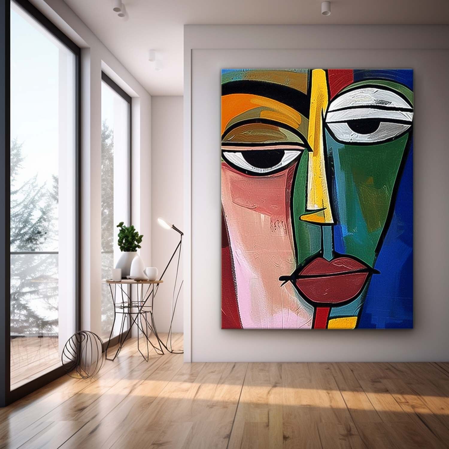 Original Colourful Bold Bright Artwork Expressive Abstract Faces Painting Modern Wall Art Home Decor