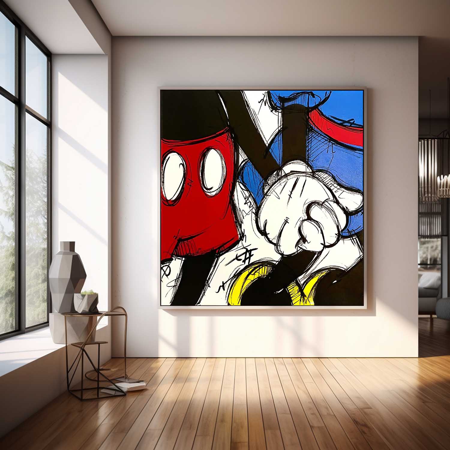 Square Colorful Abstract Wall Art Original Graffiti Disney Characters Painting Canvas Large Artwork