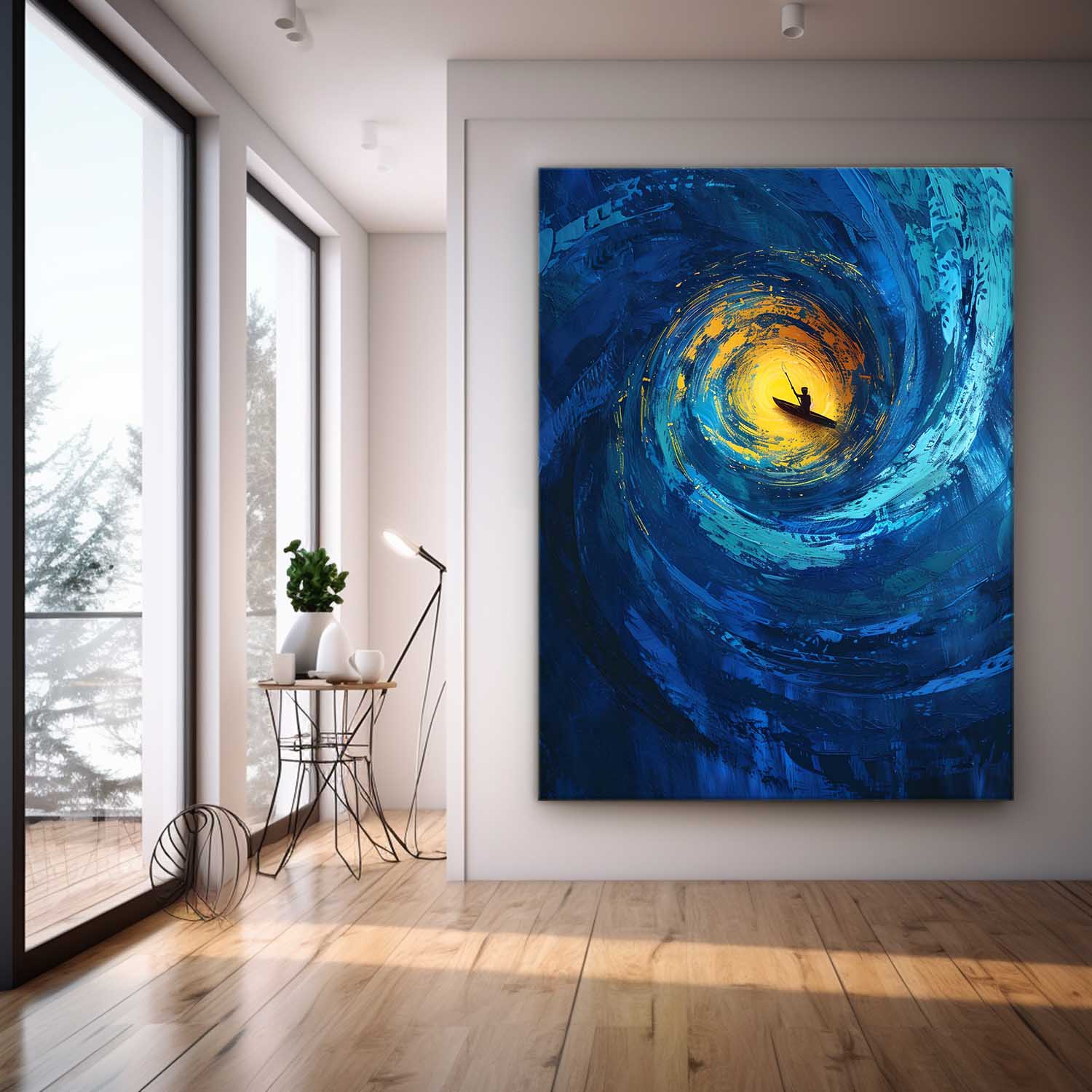 Blue Original Abstract Beach Oil Painting On Canvas Large Vortex Wall Art Texture Artwork Home Decor
