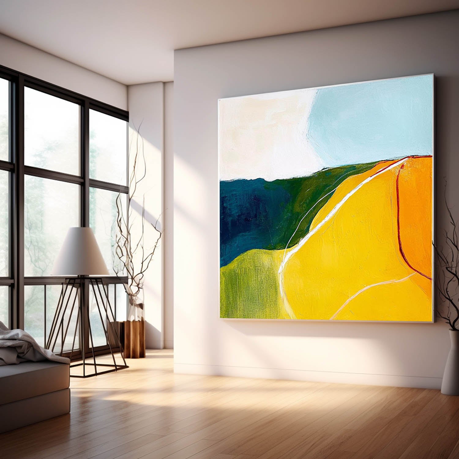 Original Minimalist Artwork Bright Yellow Large Wall Art Abstract Oil Painting For Living Room