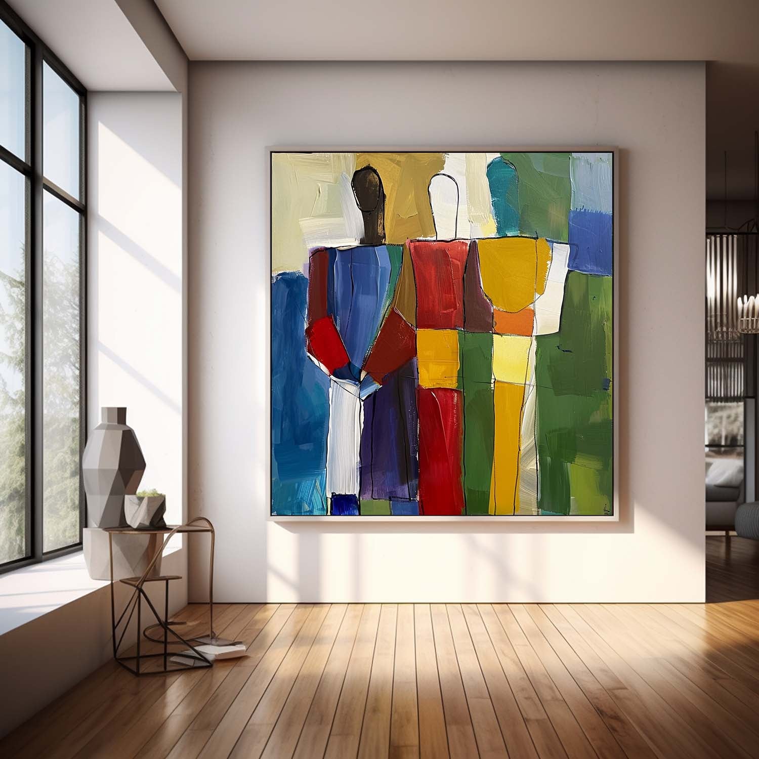 Colorful Abstract people's Wall Art Original Color Blocks Figure Painting Canvas Large Square Artwork Home Decor