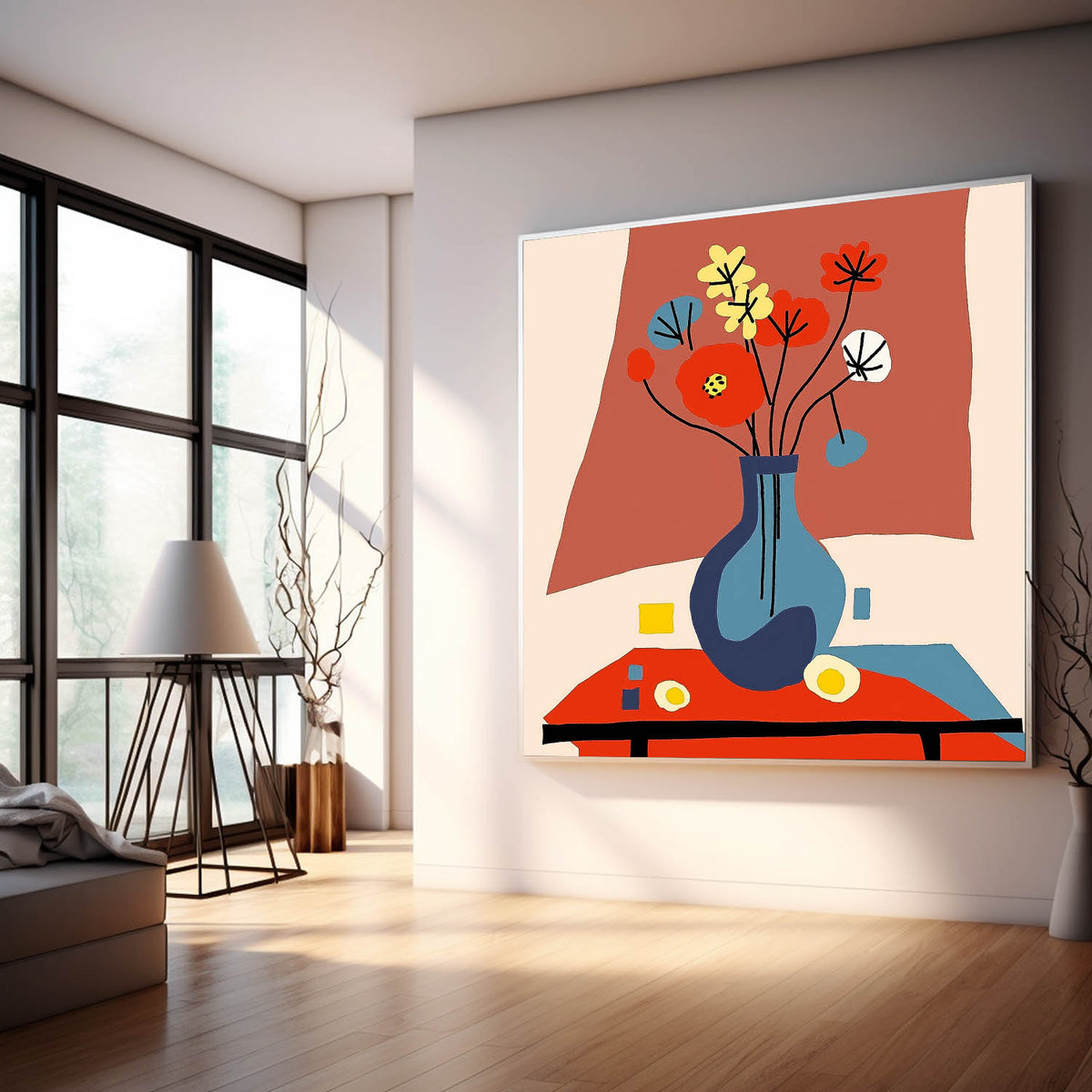 Large Realism Flowers Paintings Square Contemporary Bright Paintings Wall Art Beautiful Vase Artwork