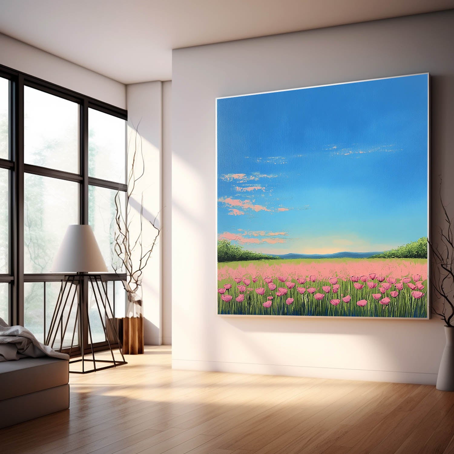 Muted Country Field Wall Art Wildflower Field Scenery Oil Painting Landscape painting Nature Artwork