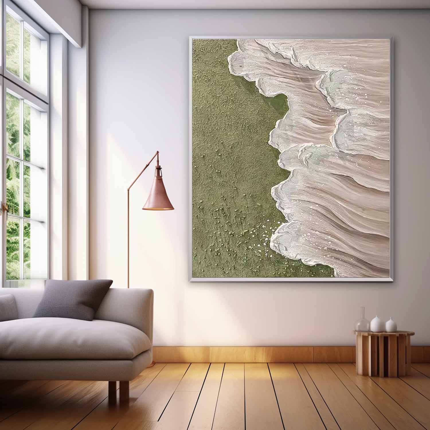 Original Abstract Beach Oil Painting On Canvas Large 3D Green Ocean Wall Art Seascape Artwork Decor