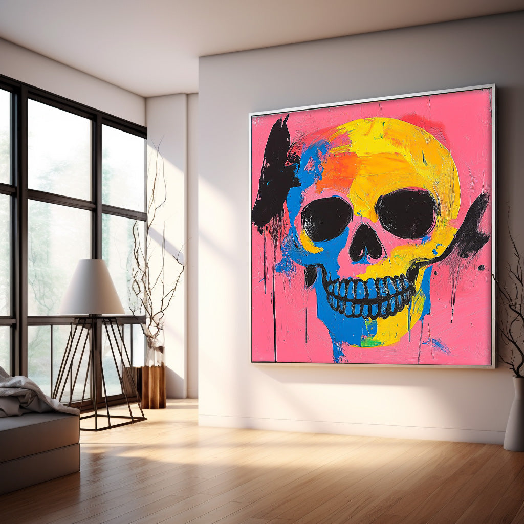 Original Skeleton Painting Canvas  Square Abstract people's Wall Art Large Square Artwork Home Decor