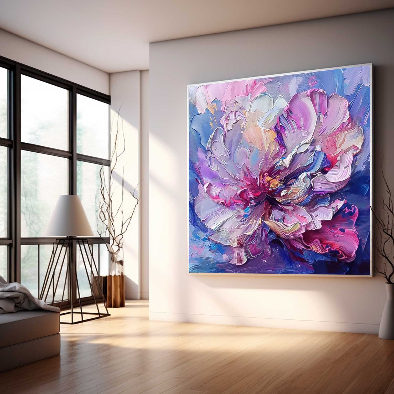 Purple Floral Acrylic Painting Cute Flowers Oil Painting On Canvas Contemporary Bohemian Decor Art For Sale
