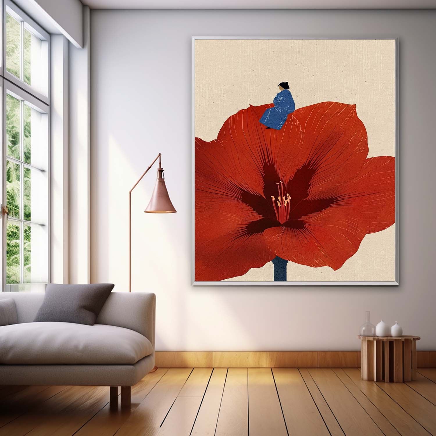 Illustration style Abstract Artwork Large Figure Painting Original Girl On Flowers Wall Art Home Decor
