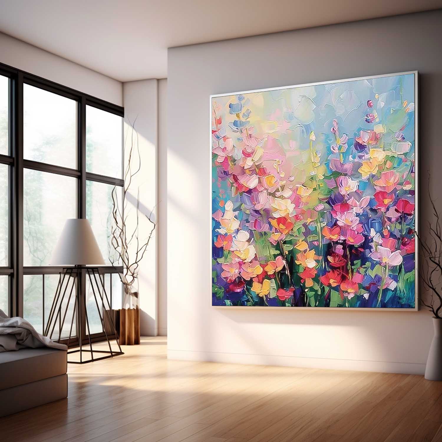 Large Abstract Flowers Paintings Square Contemporary Flower Paintings Wall Art Beautiful Colors Artwork