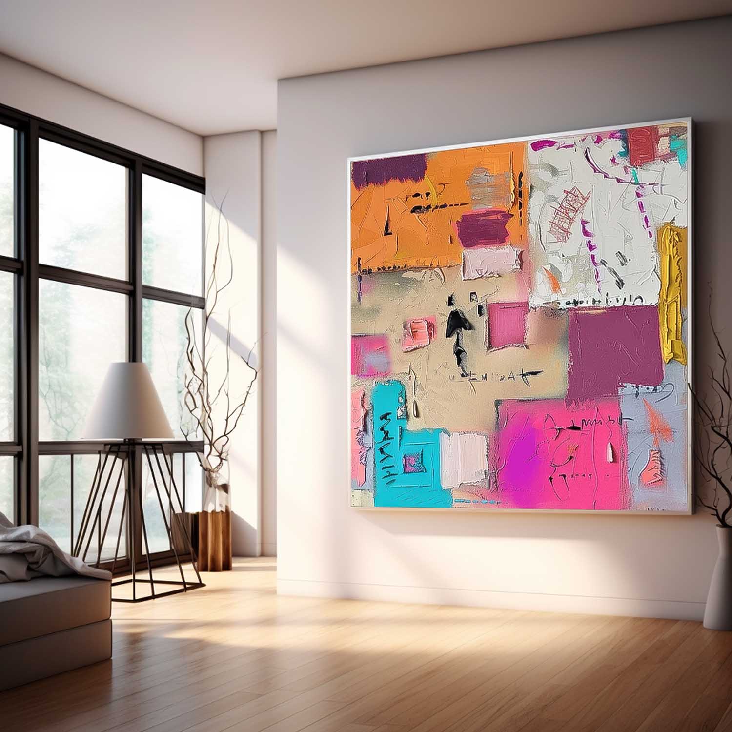 Colorful Graffiti Oil Painting Square Texture Abstract Colorful Acrylic Painting On Canvas Lovely Wall Art
