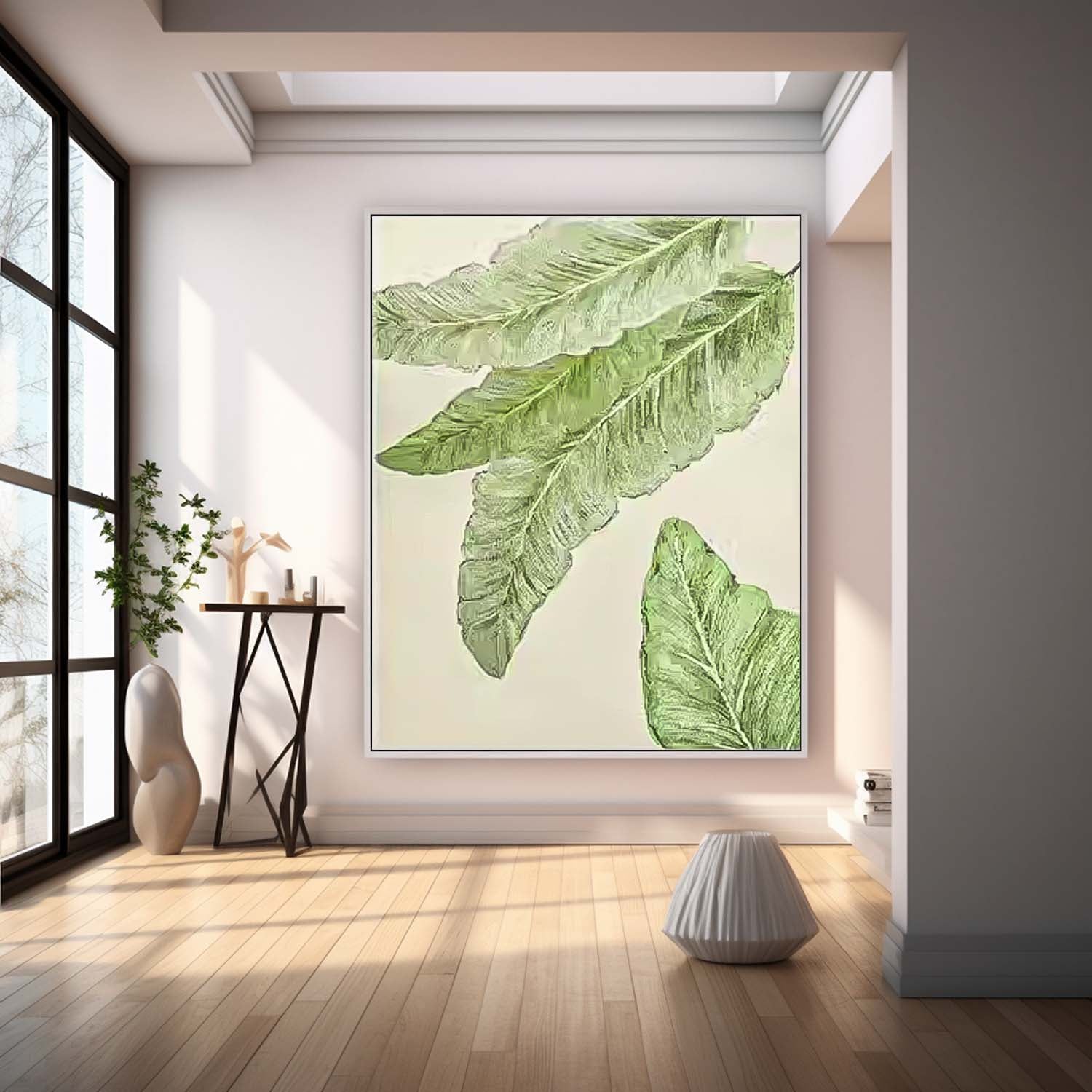 Original Texture Leaves Artwork Green Leaves Oil Painting On Canvas Oversize For Living Room